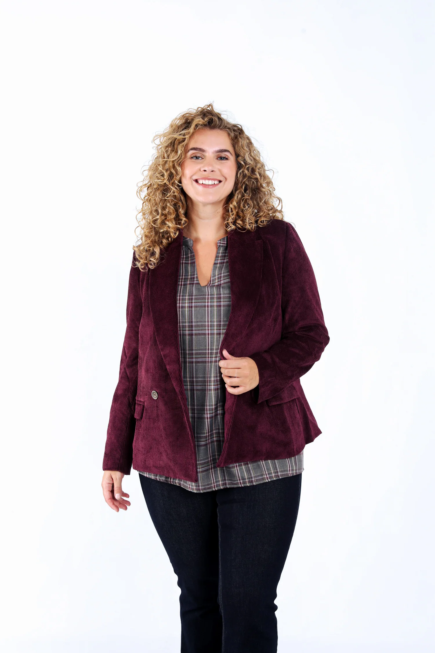 Blazer en velours côtelé uni