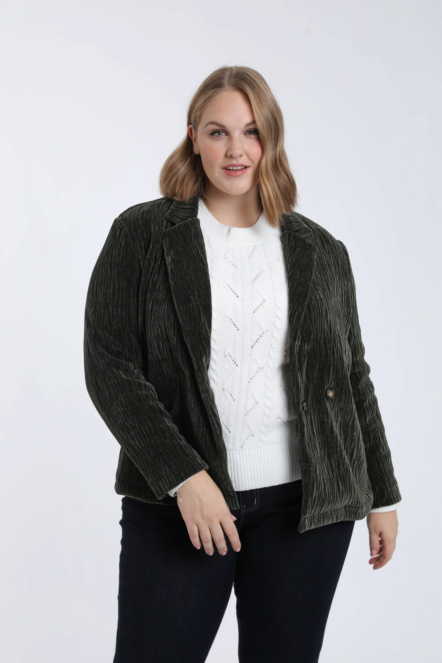 Blazer uni en velours plissé
