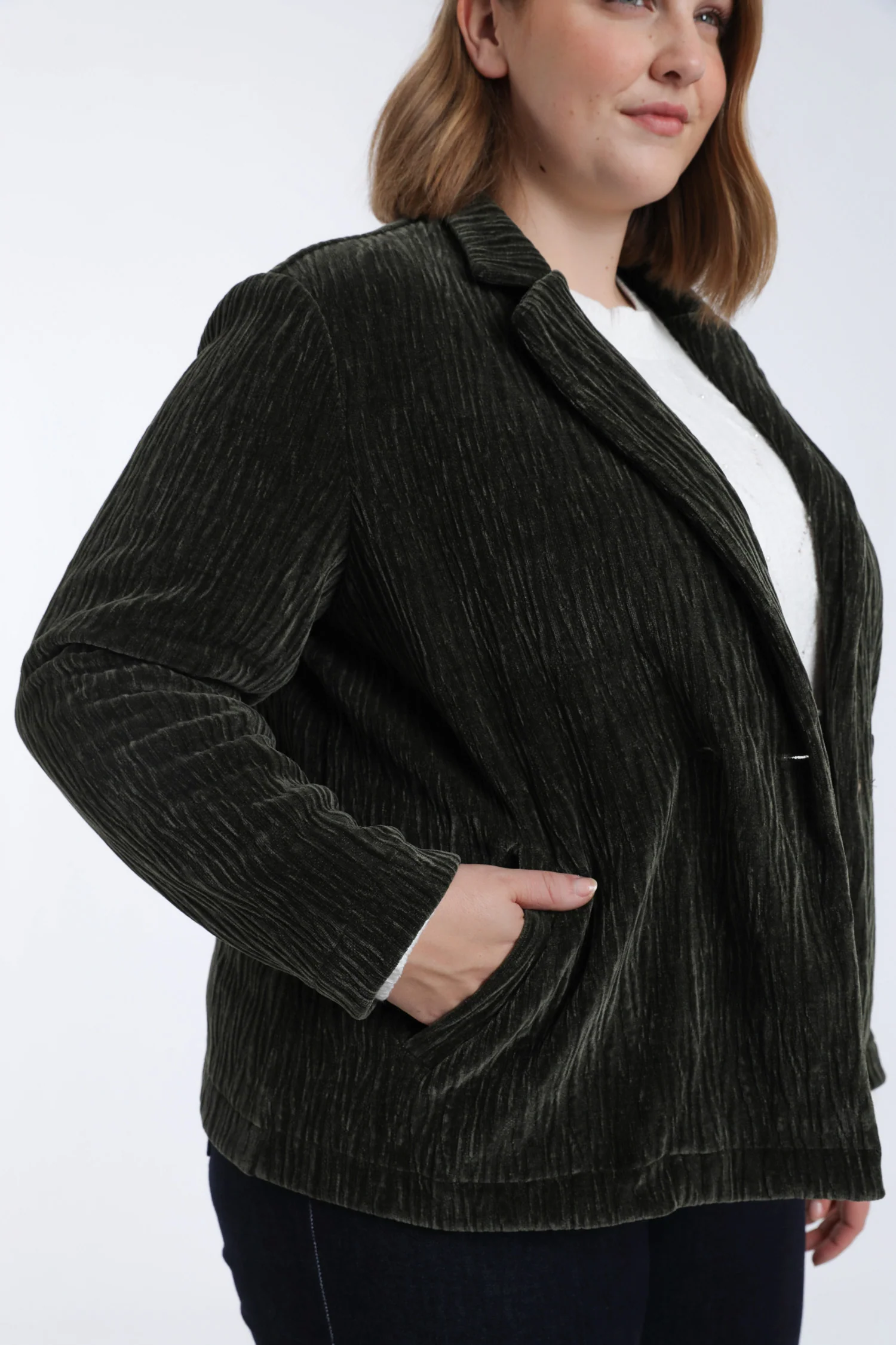 Blazer uni en velours plissé - Image 4
