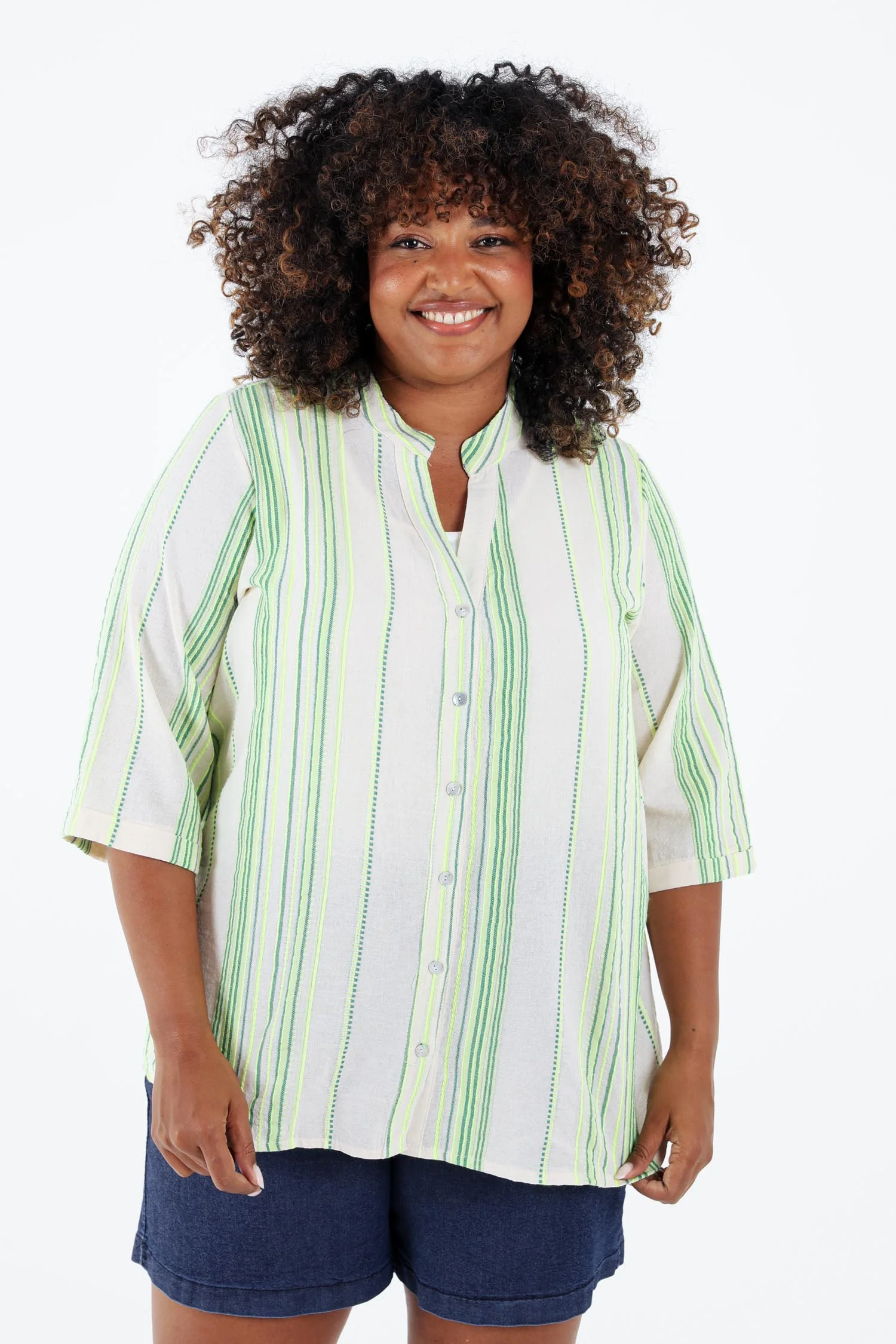 Blouse 100% coton Ă rayures fluo
