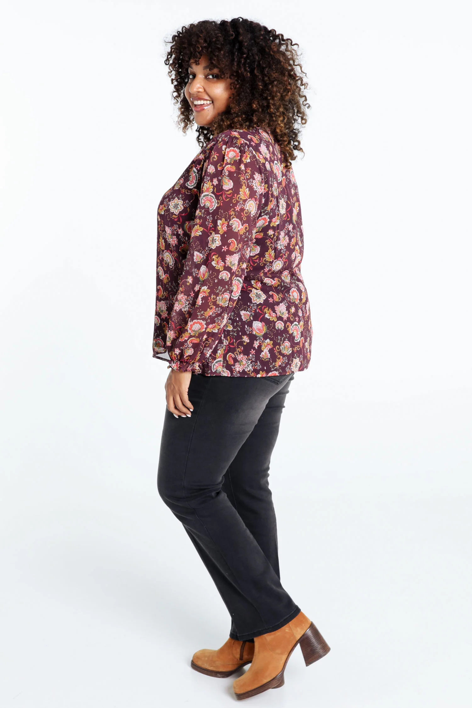 Blouse à volants imprimé floral avec lurex - Image 2