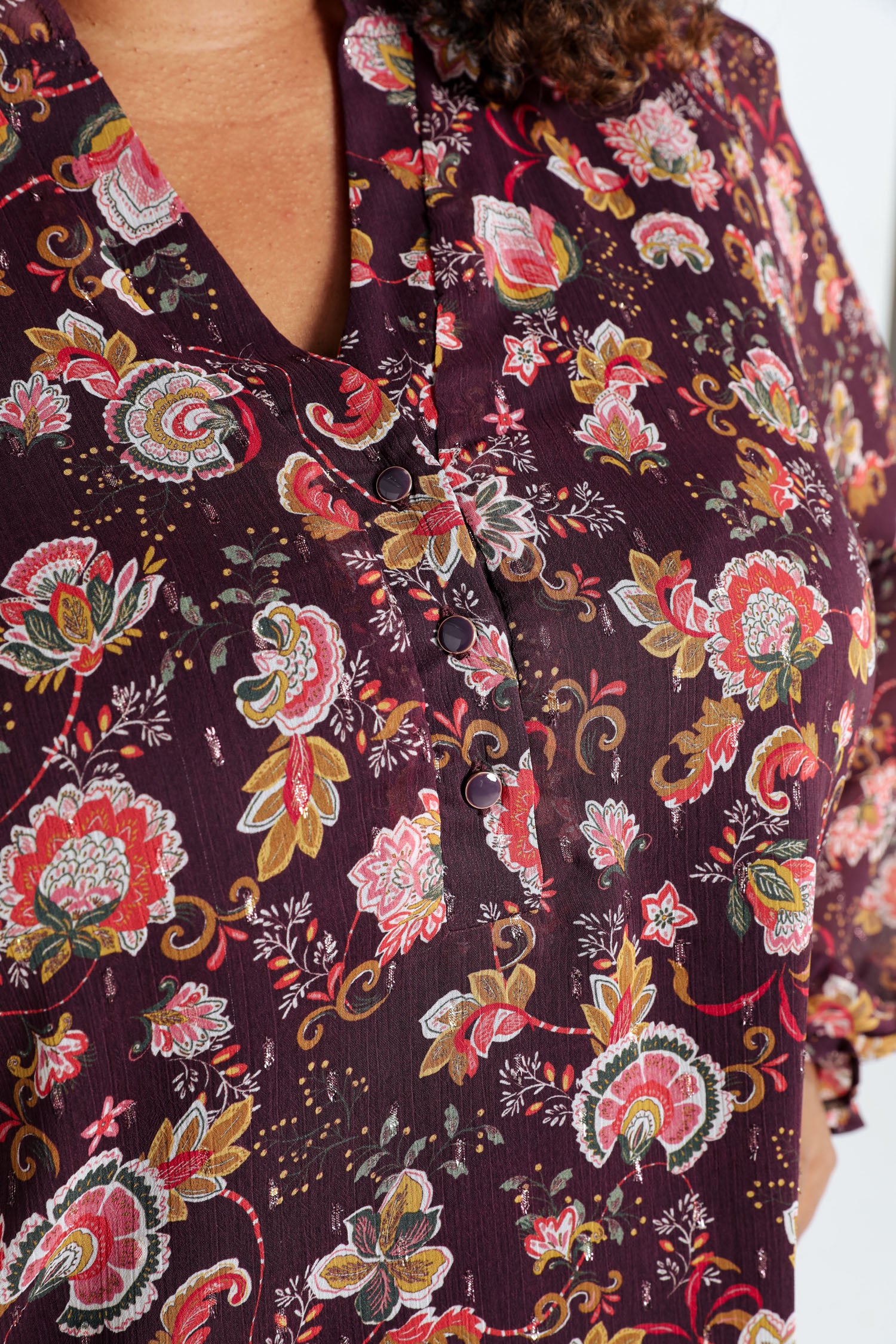 Blouse à volants imprimé floral avec lurex - Image 4