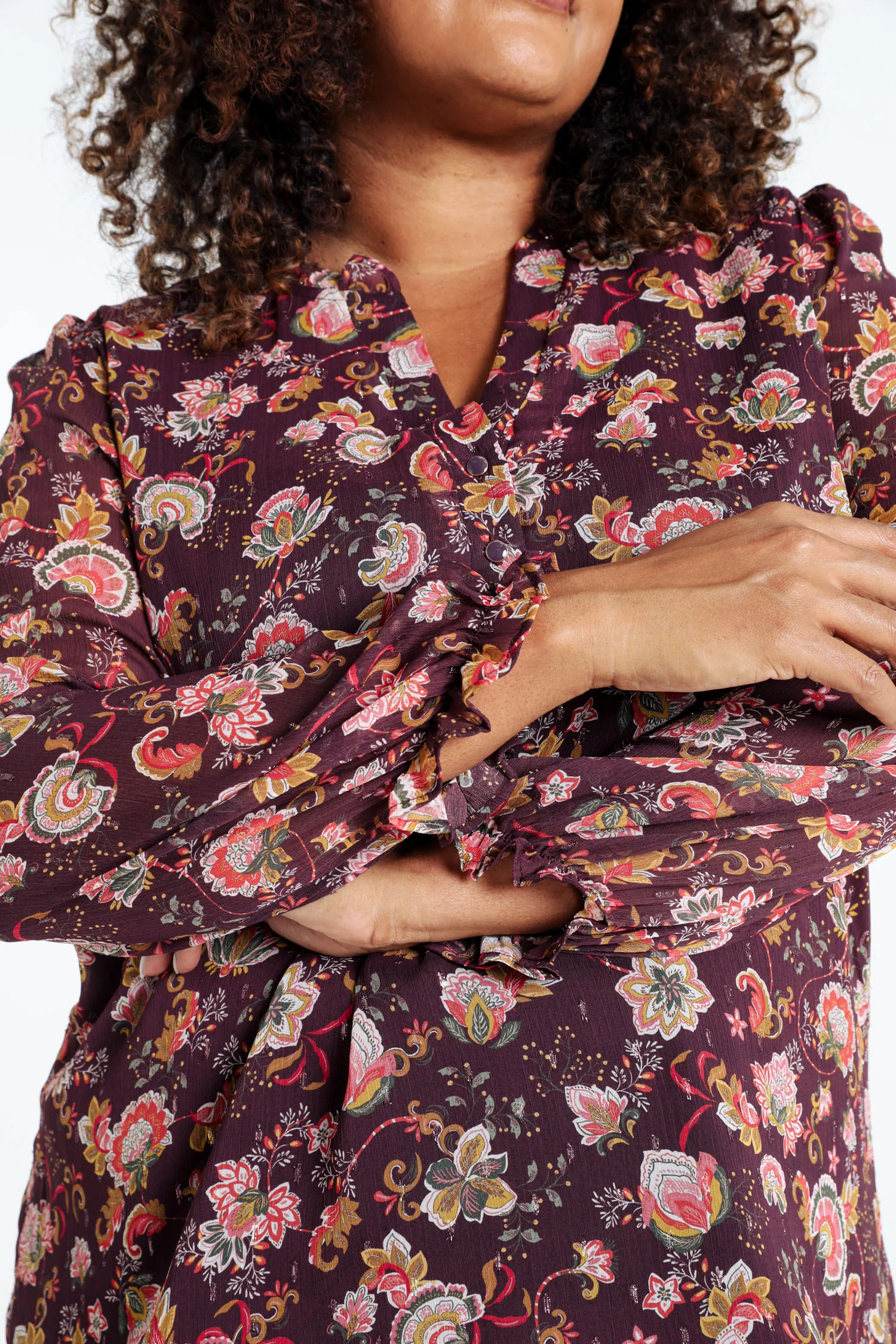 Blouse à volants imprimé floral avec lurex - Image 5