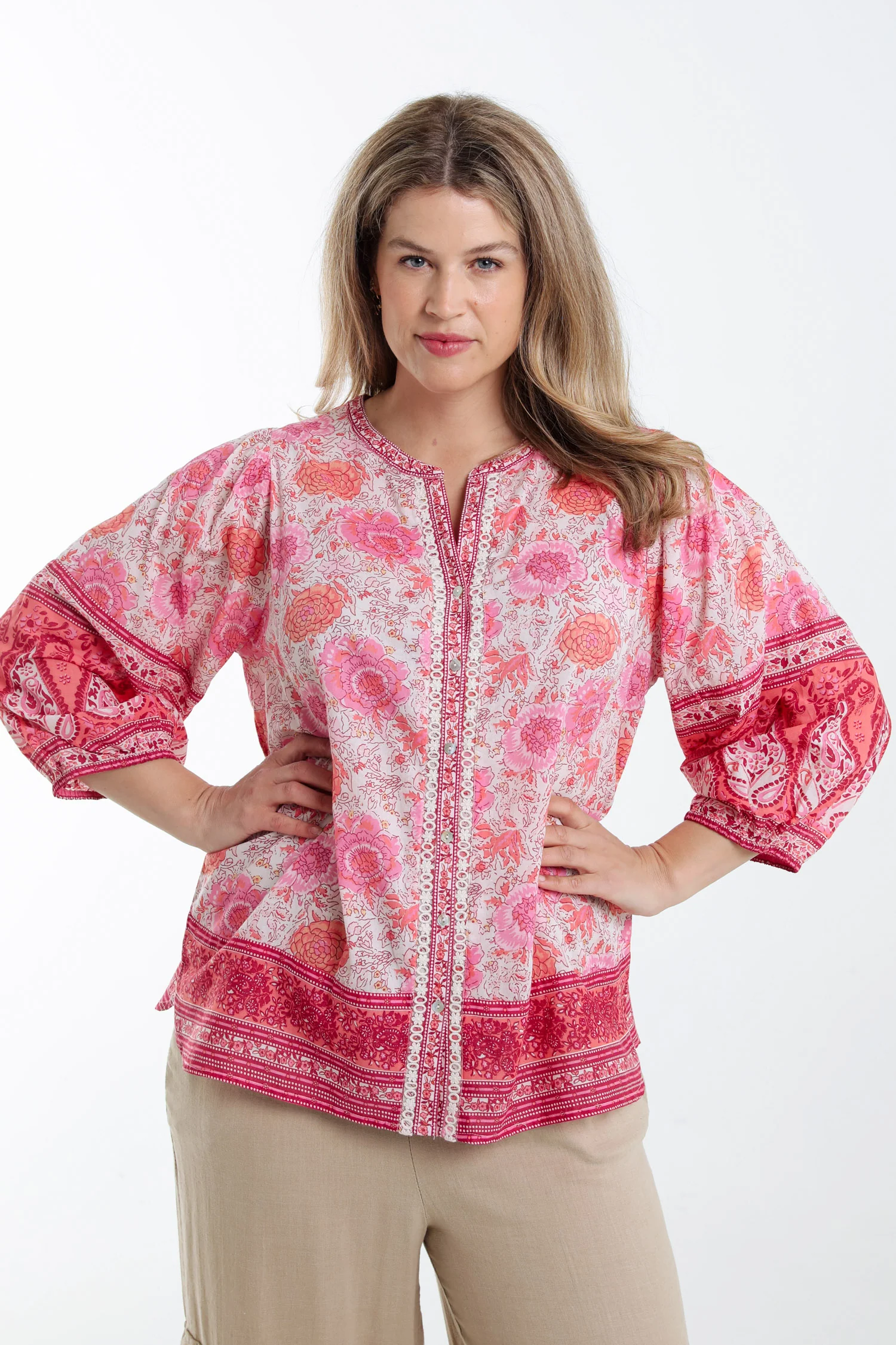 Blouse en coton imprimé fleurs indiennes
