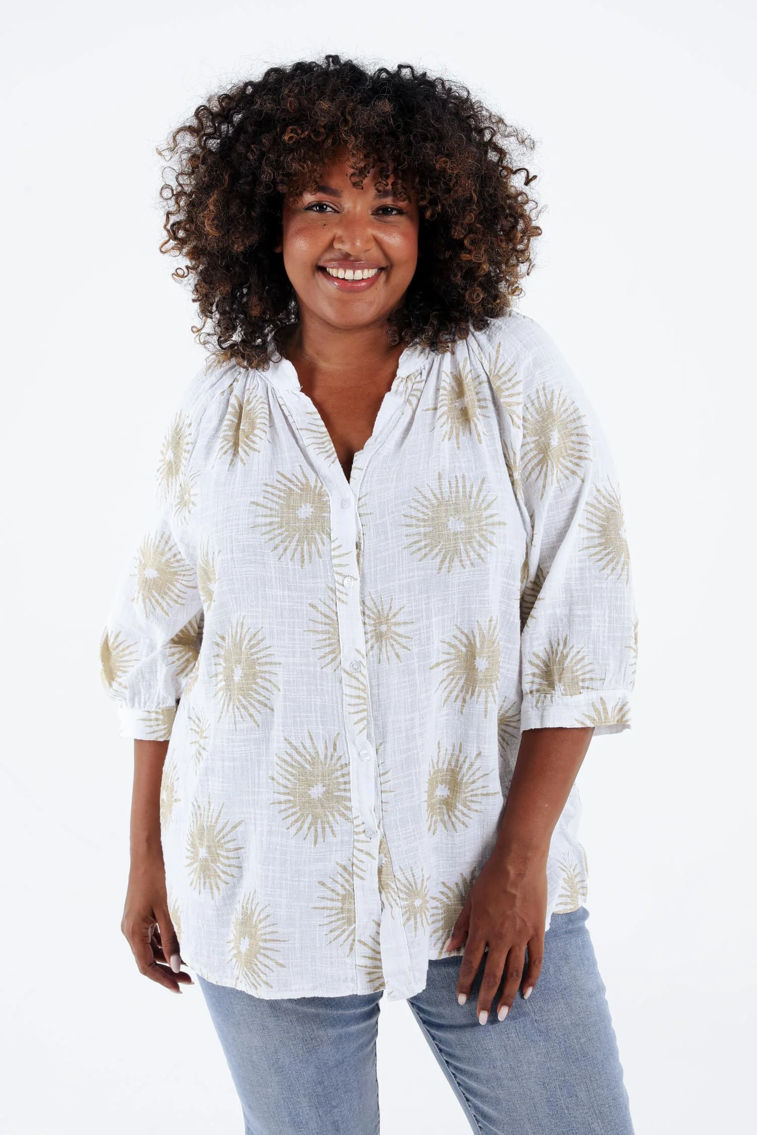 Blouse en coton imprimé soleil en foil