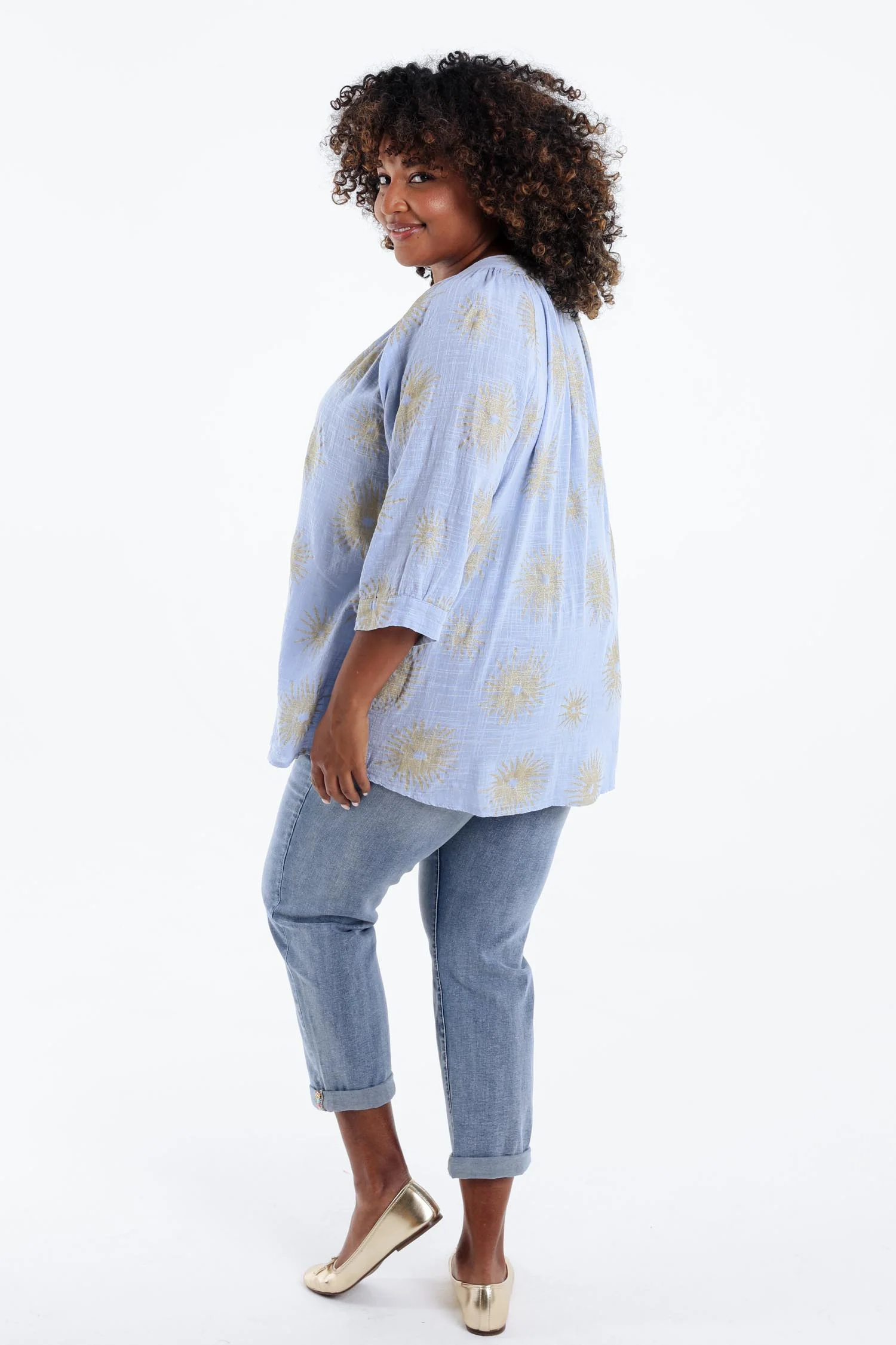 Blouse en coton imprimé soleil en foil - Image 13