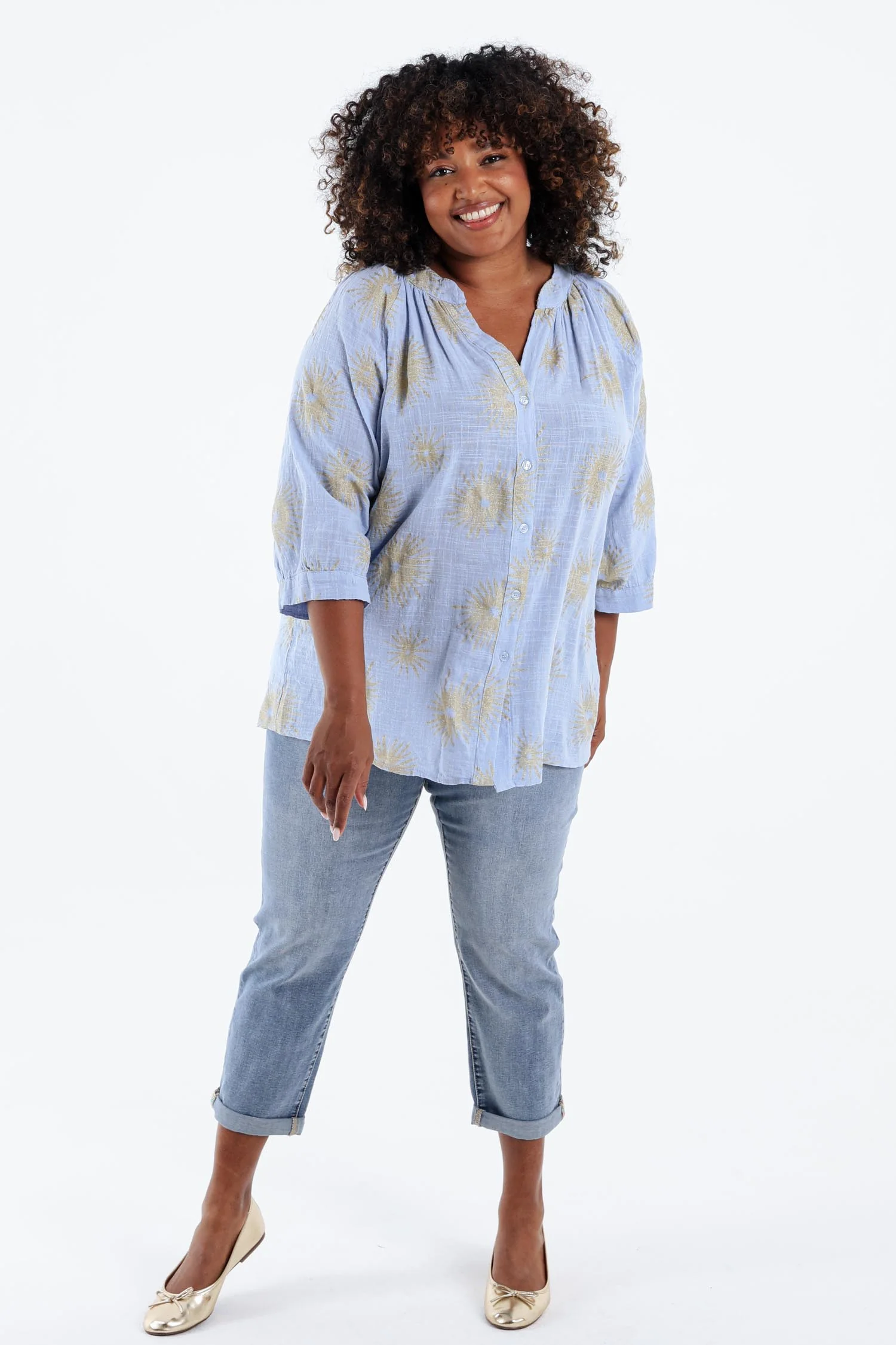 Blouse en coton imprimé soleil en foil - Image 19