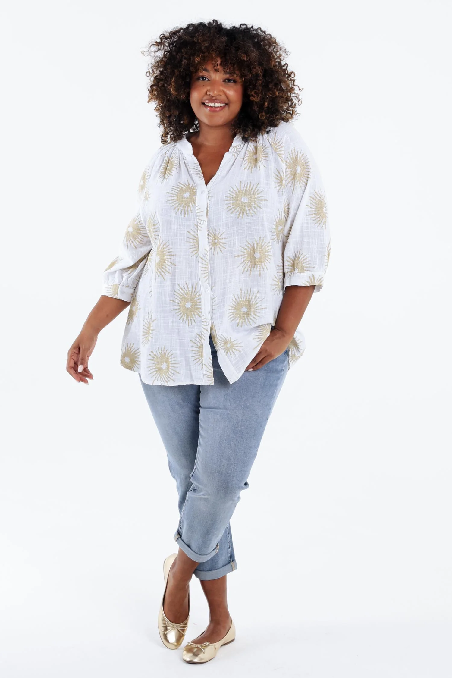 Blouse en coton imprimé soleil en foil - Image 8