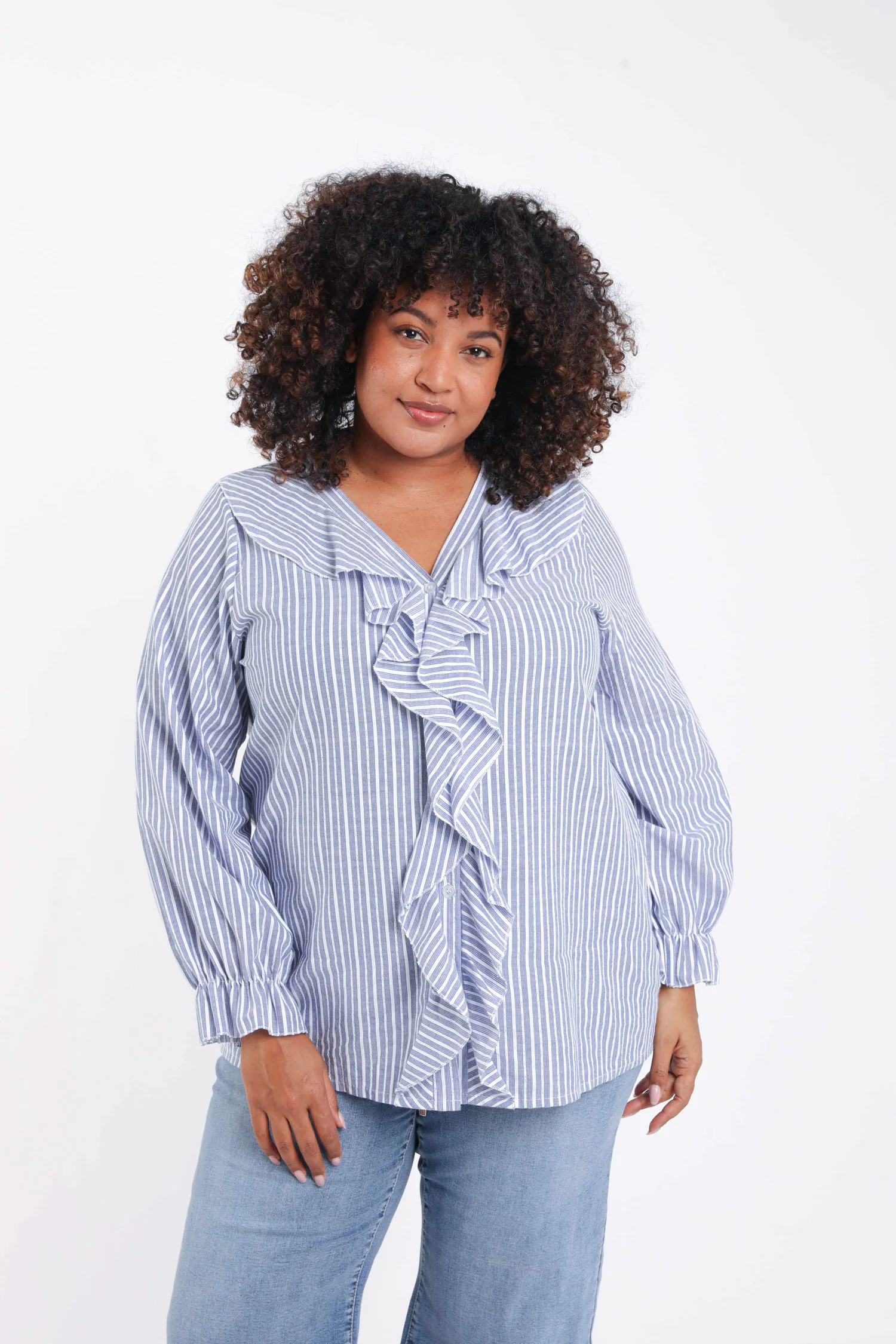 Blouse en coton rayée avec volants