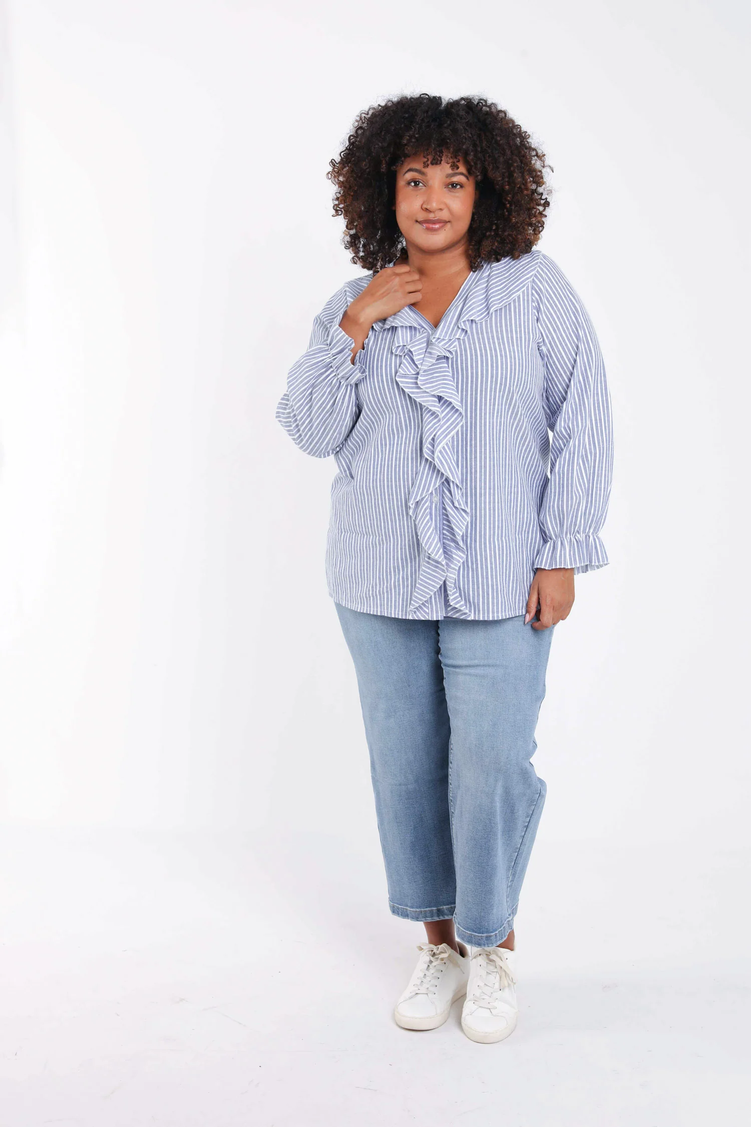 Blouse en coton rayée avec volants - Image 7