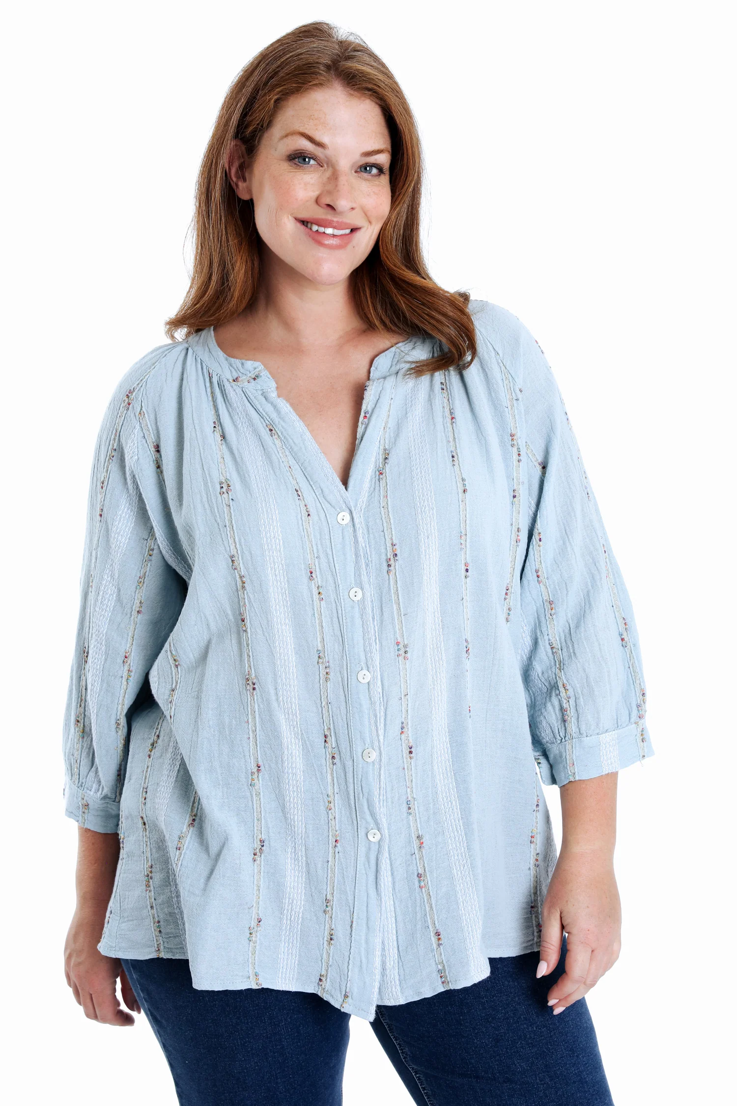 Blouse en coton unie avec détail multicolore
