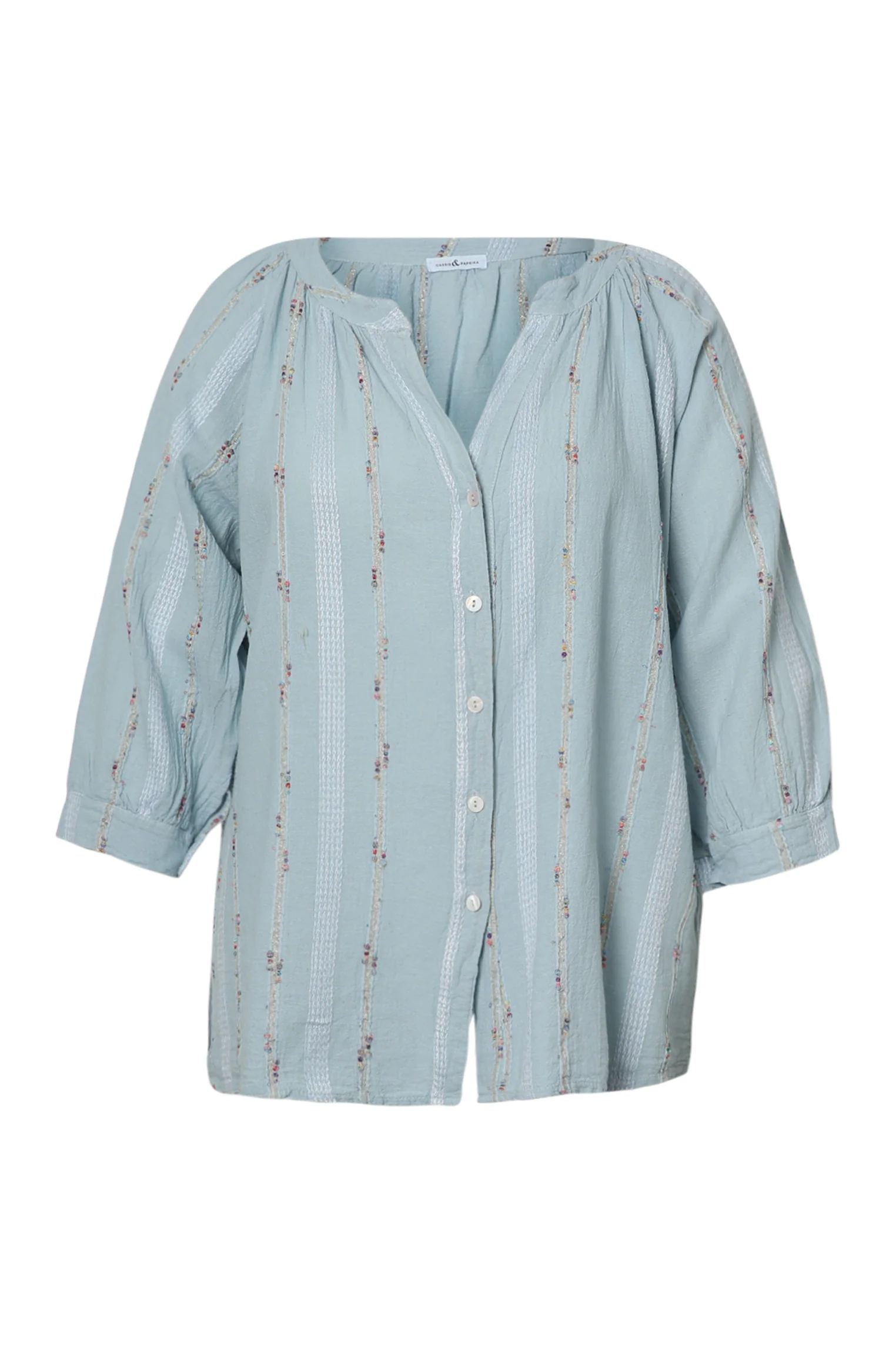 Blouse en coton unie avec détail multicolore - Image 10
