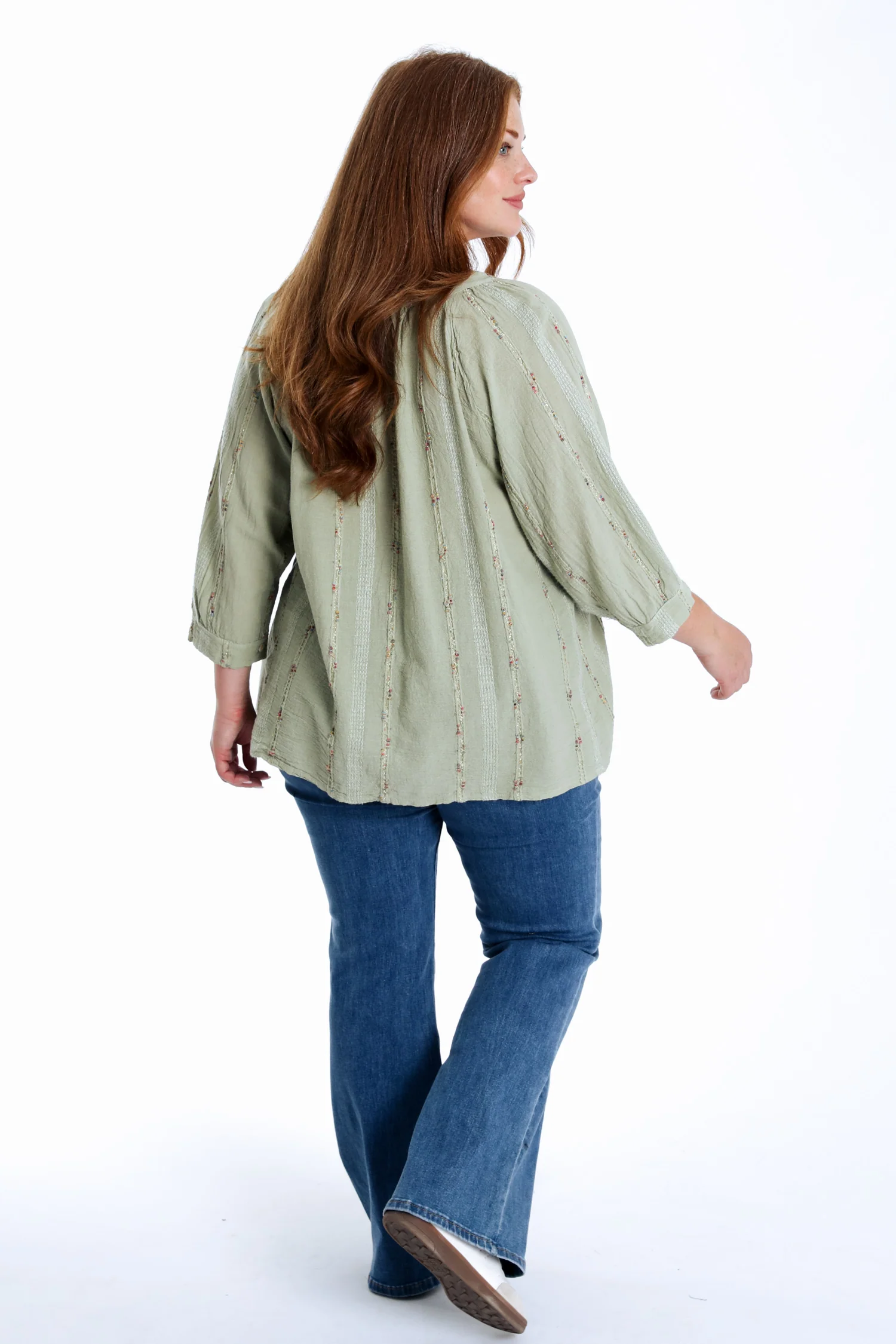 Blouse en coton unie avec détail multicolore - Image 13