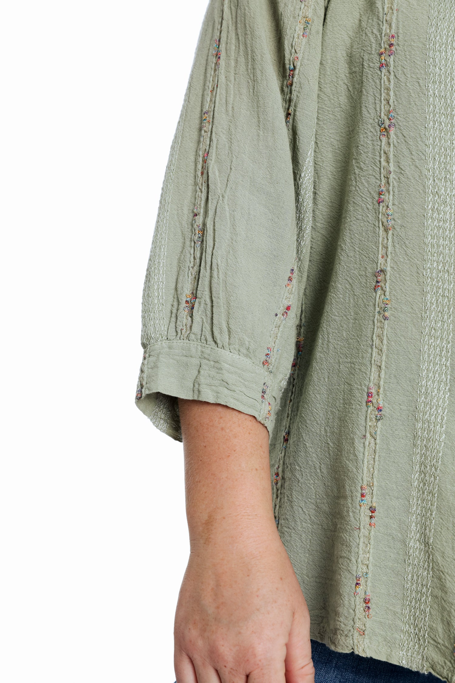 Blouse en coton unie avec détail multicolore - Image 16