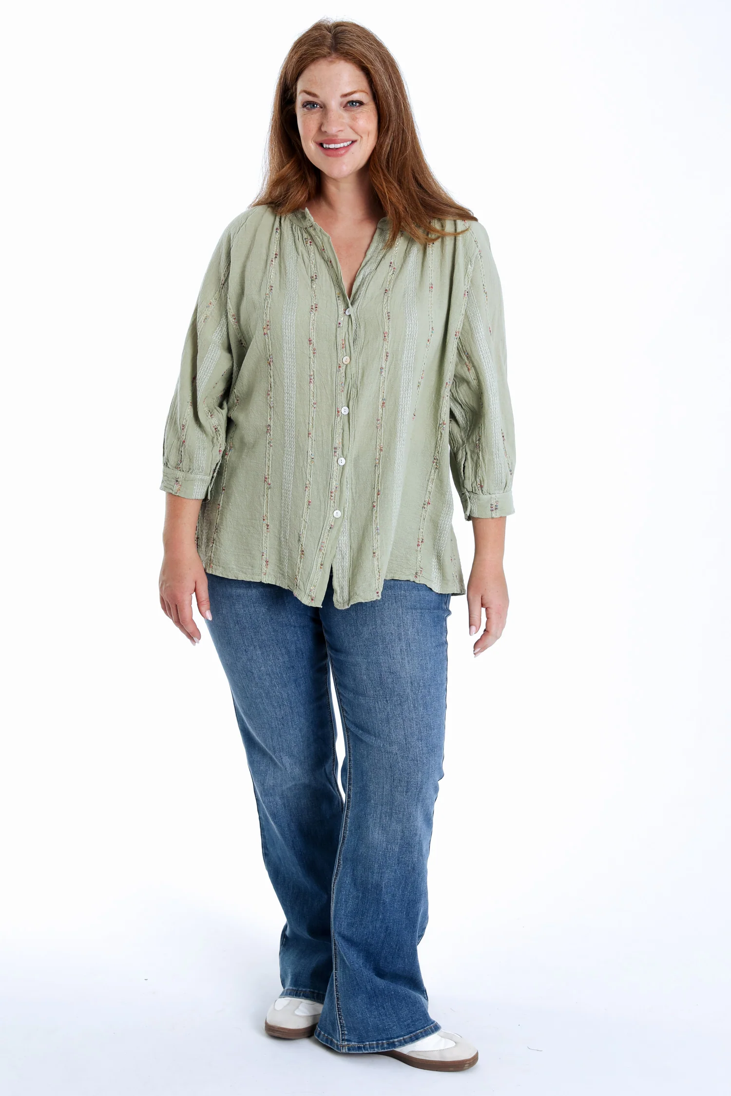 Blouse en coton unie avec détail multicolore - Image 19