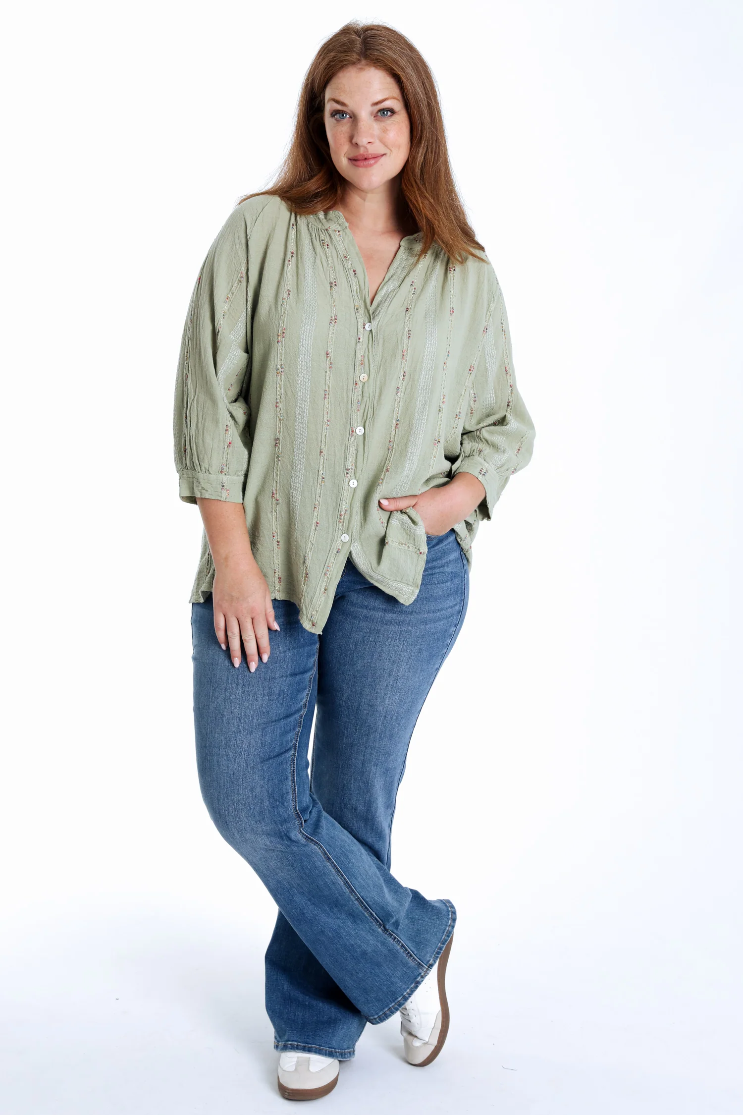 Blouse en coton unie avec détail multicolore - Image 20