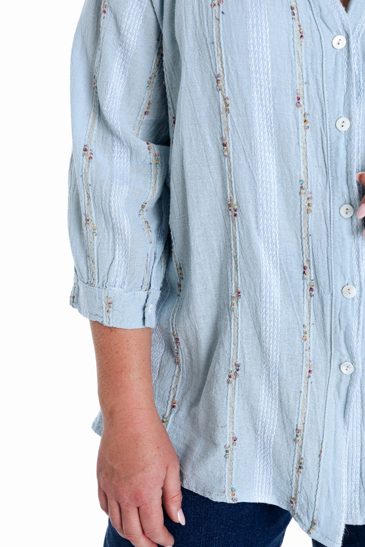 Blouse en coton unie avec détail multicolore - Image 5