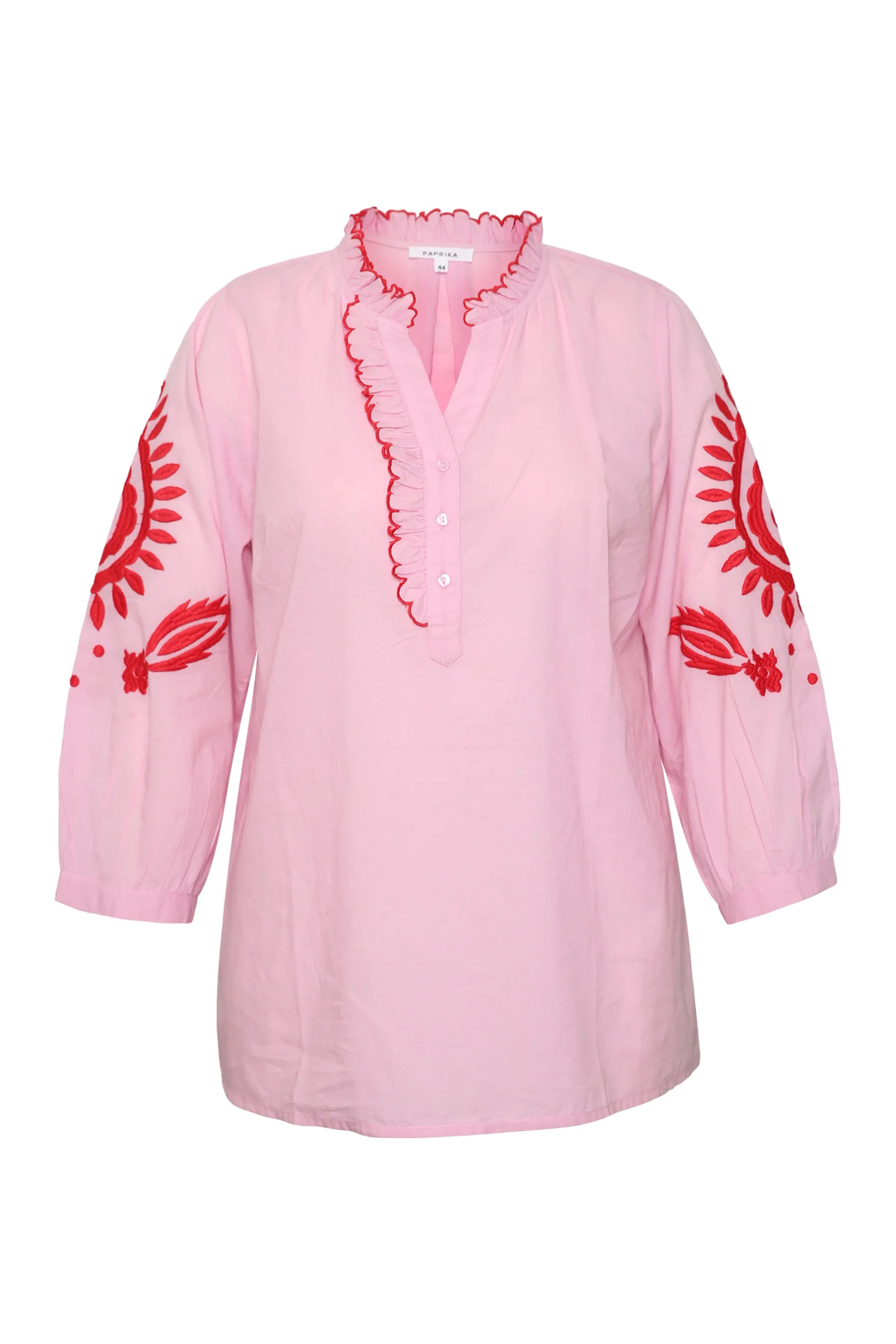 Blouse en coton unie avec volants et broderies