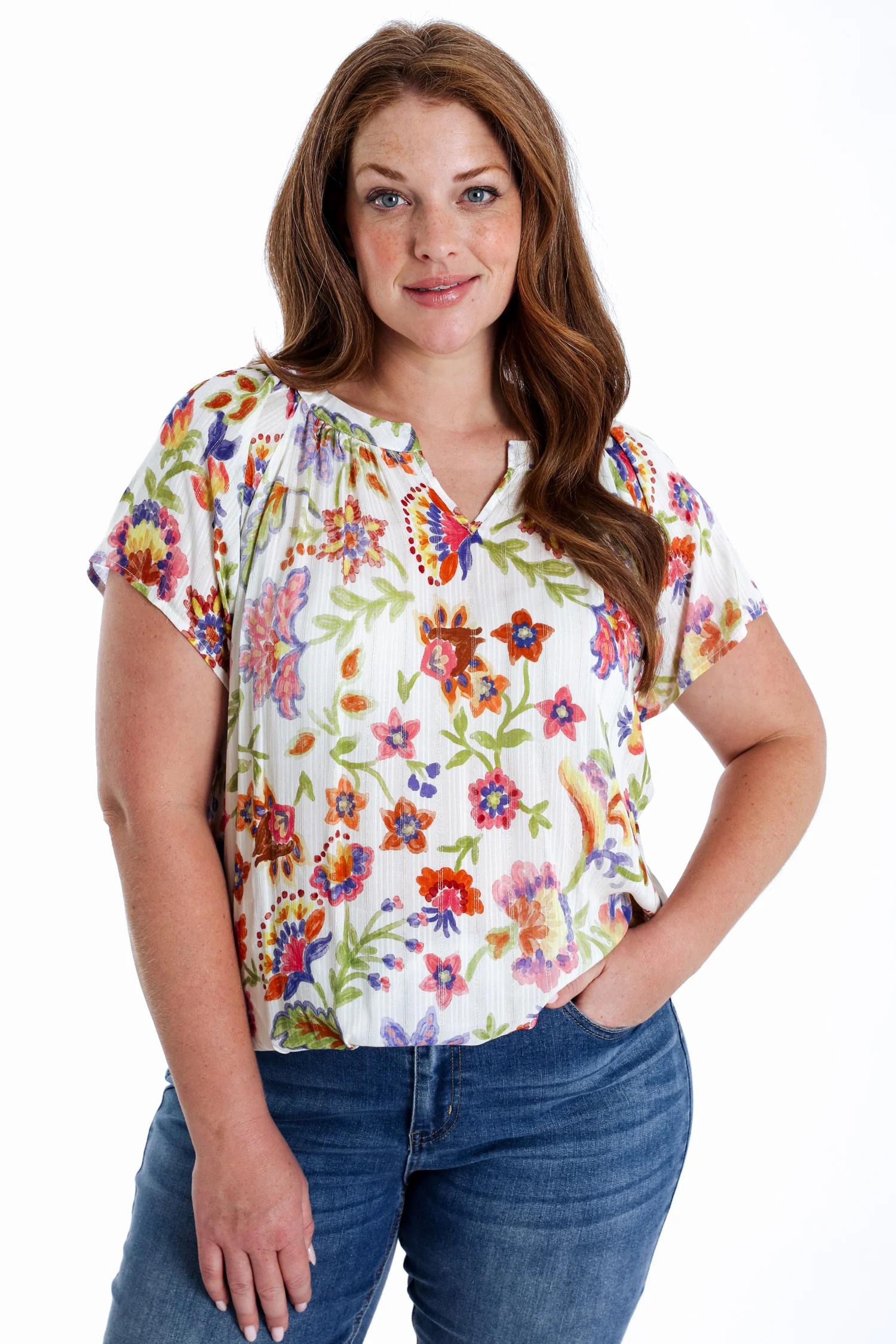 Blouse en viscose imprimé floral avec lurex