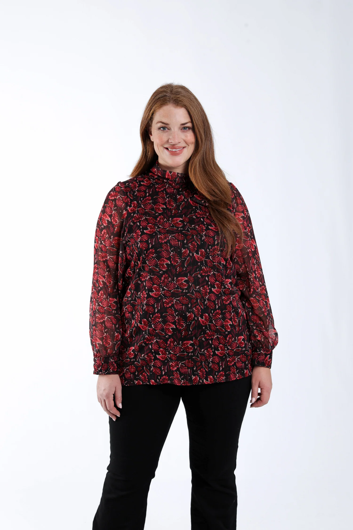 Blouse lavallière imprimé feuilles avec lurex