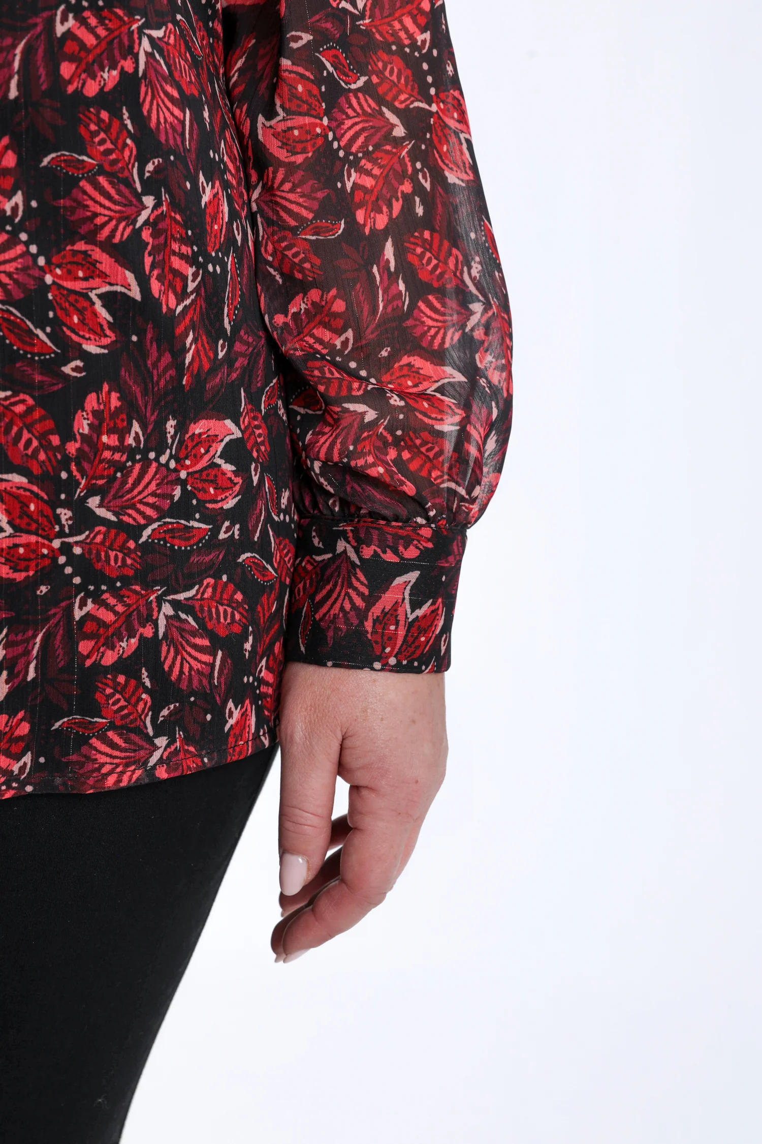 Blouse lavallière imprimé feuilles avec lurex - Image 7