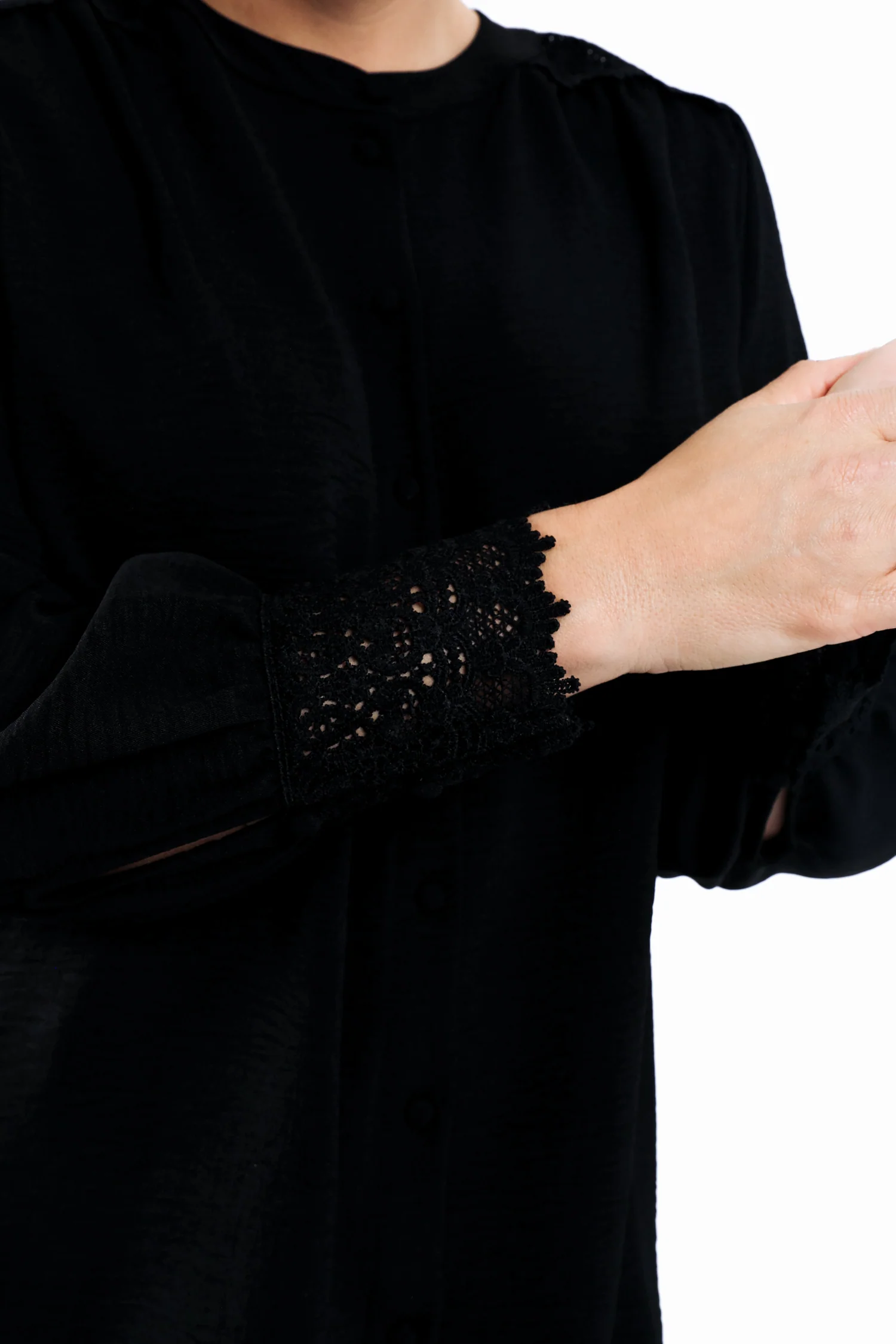 Blouse unie avec dentelle - Image 5