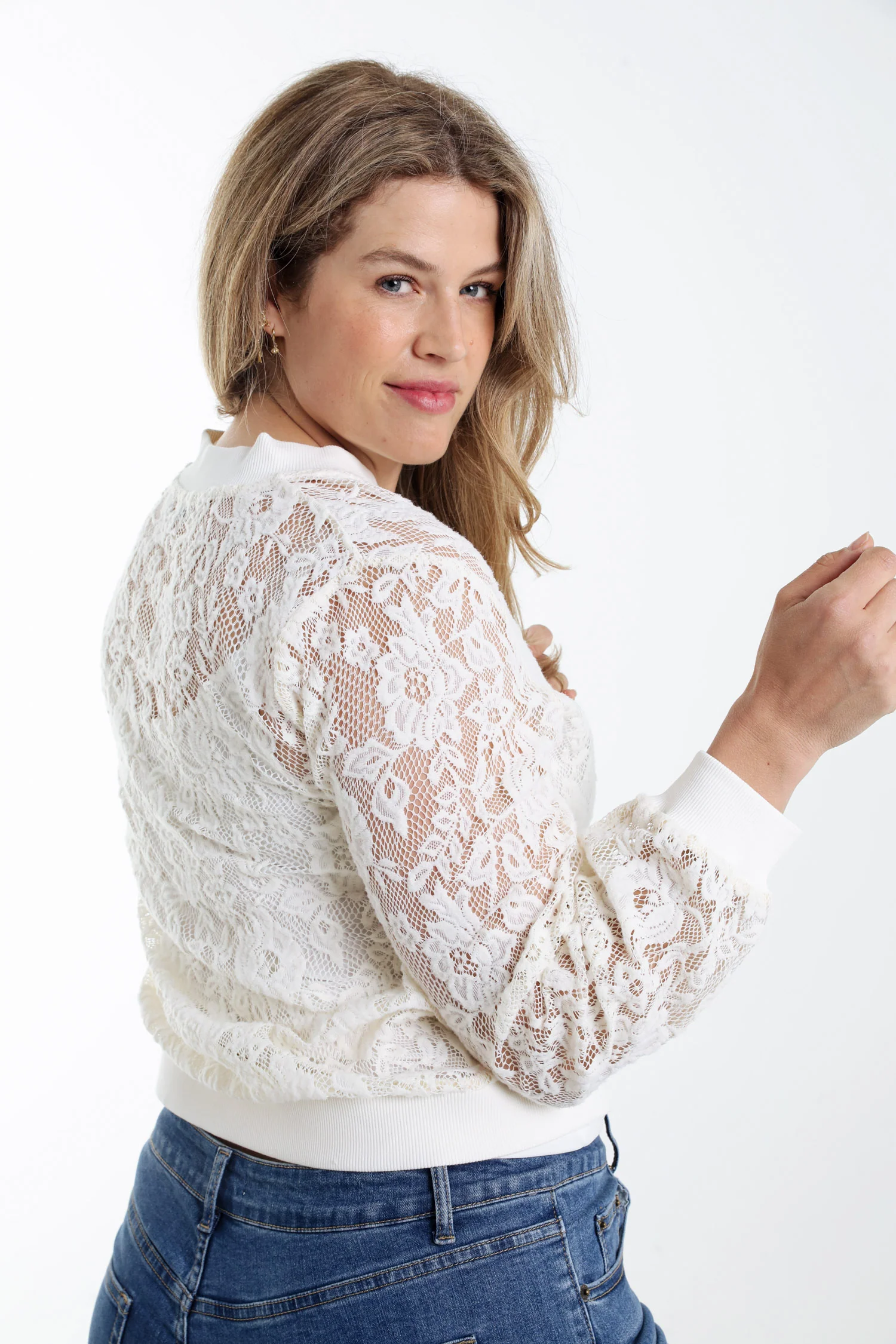 Bomber en coton maille filet fleurs - Image 6