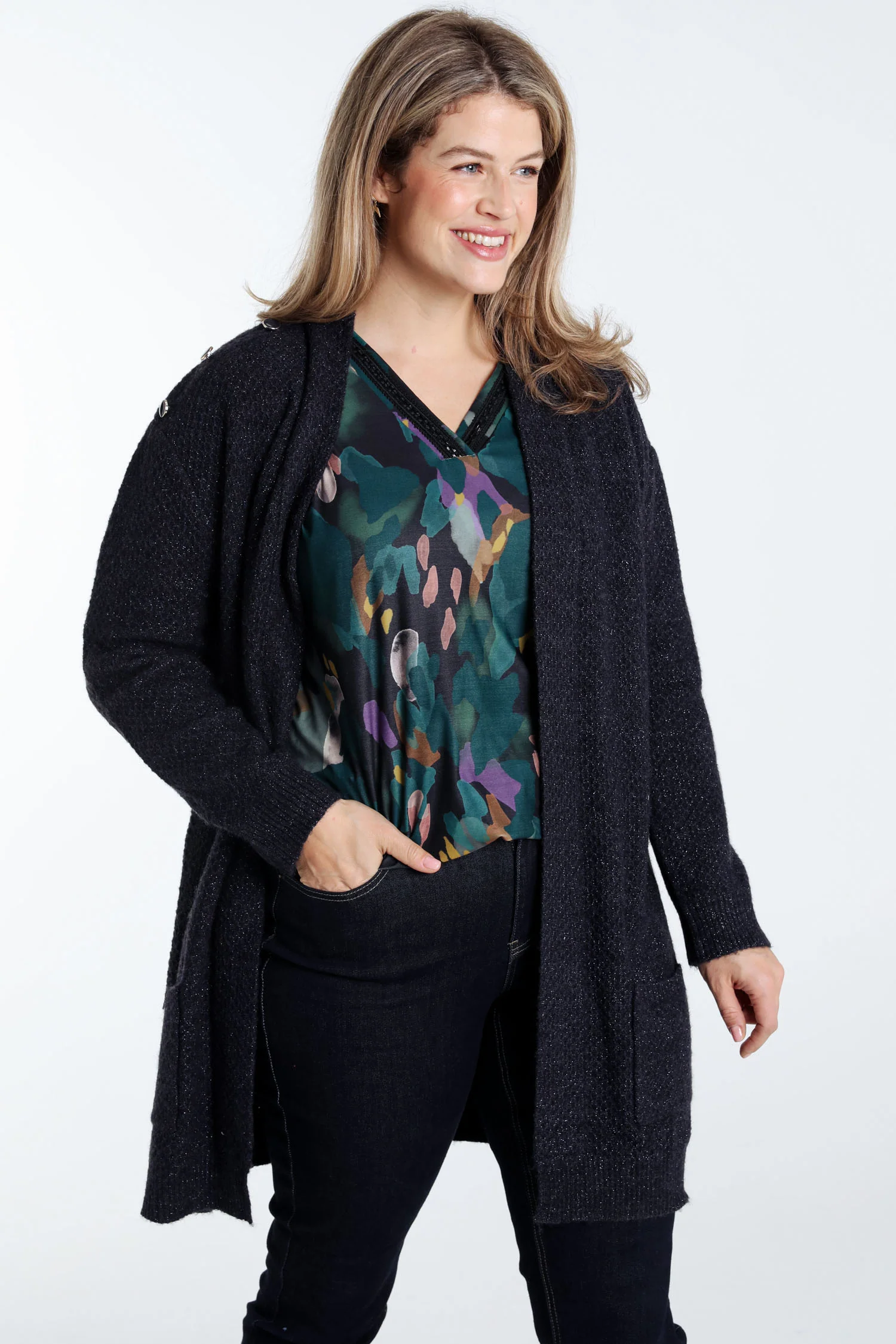 Cardigan long détail bouton