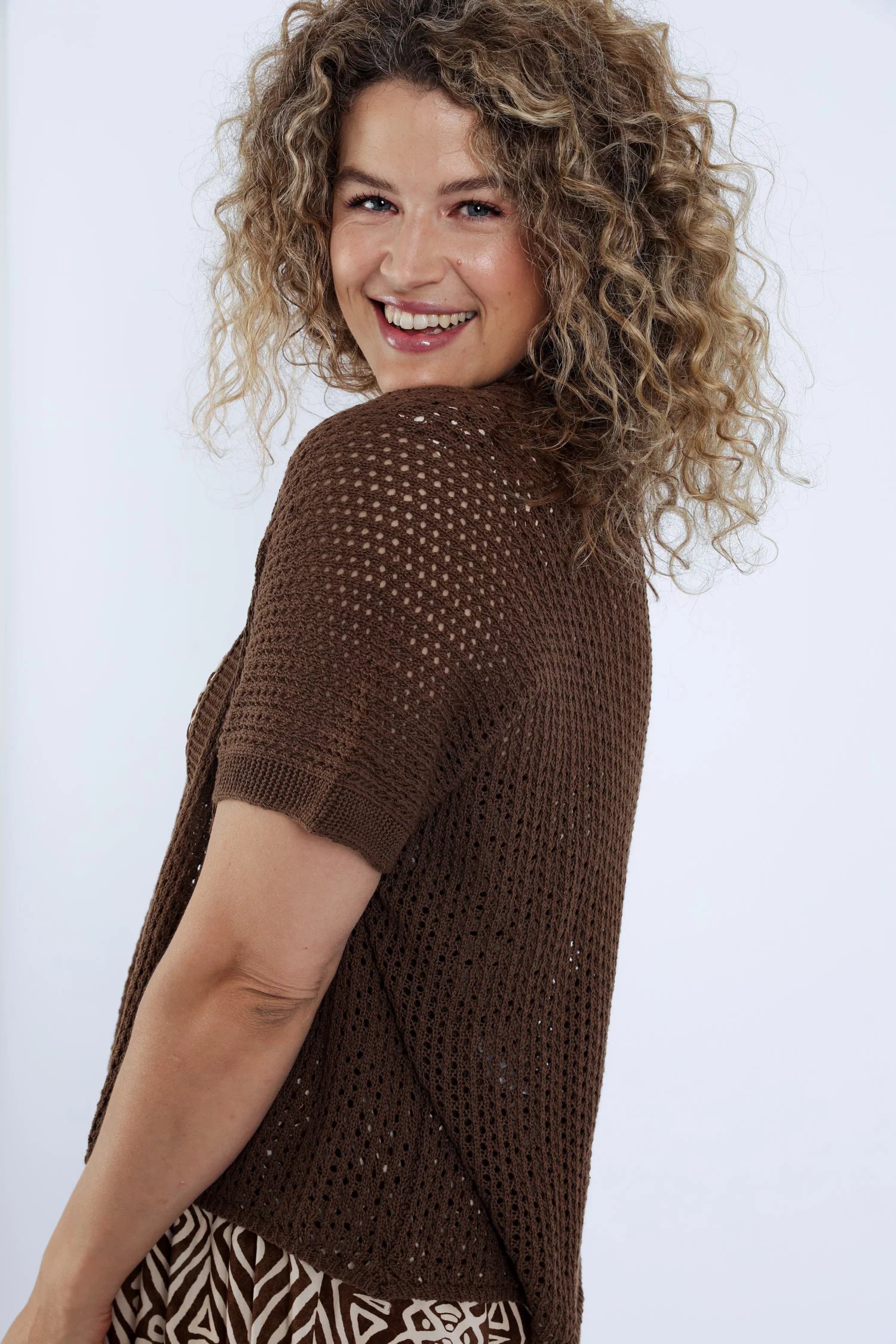 Cardigan maille ajourée uni - Image 4