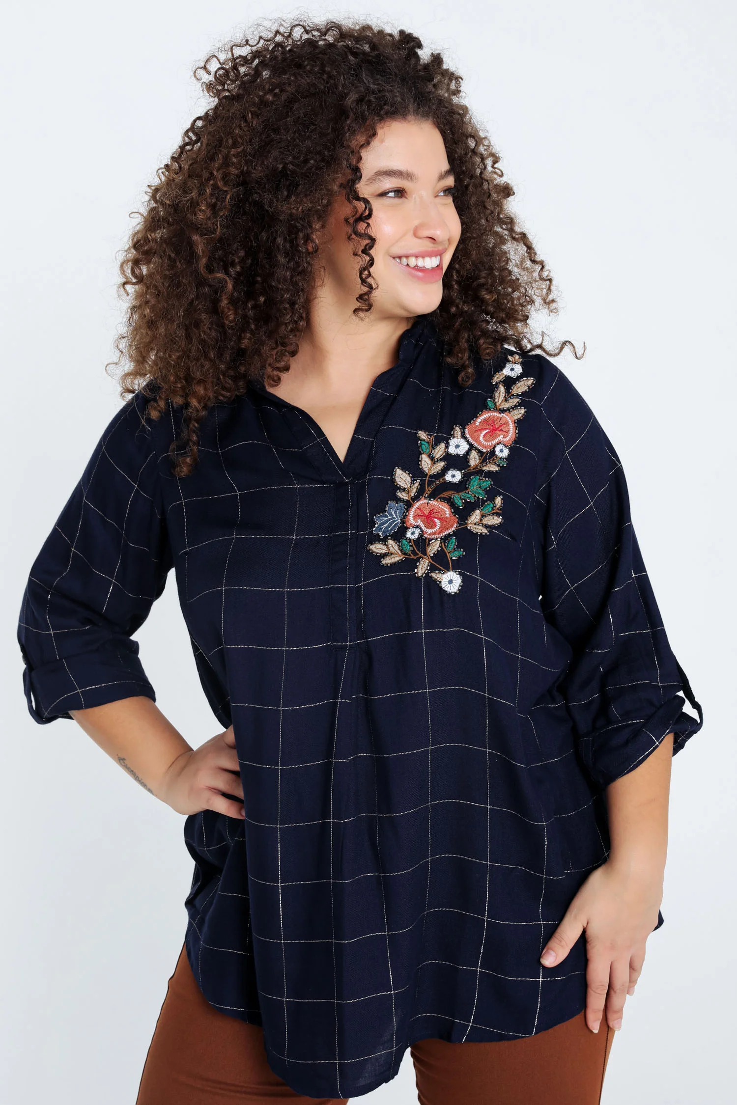 Chemise à carreaux brodée en viscose