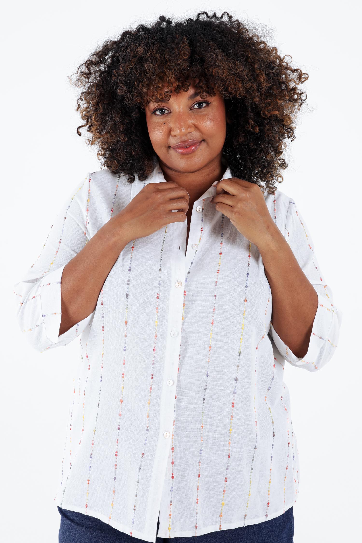 Chemise en gaze de coton rayures multicolores