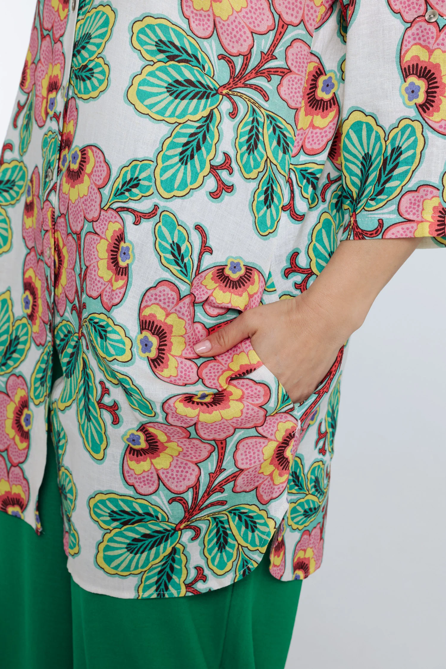 Chemise longue en lin et viscose imprimé fleuri - Image 5