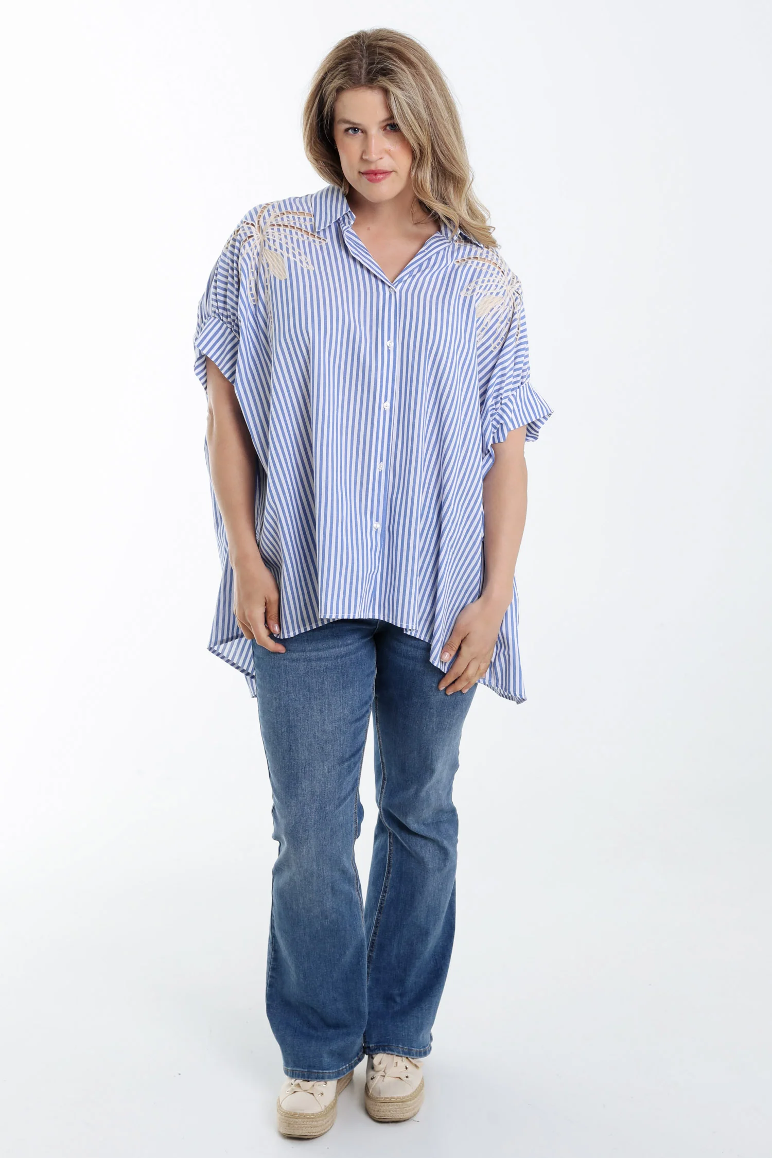 Chemise oversize rayée en coton avec broderies - Image 7