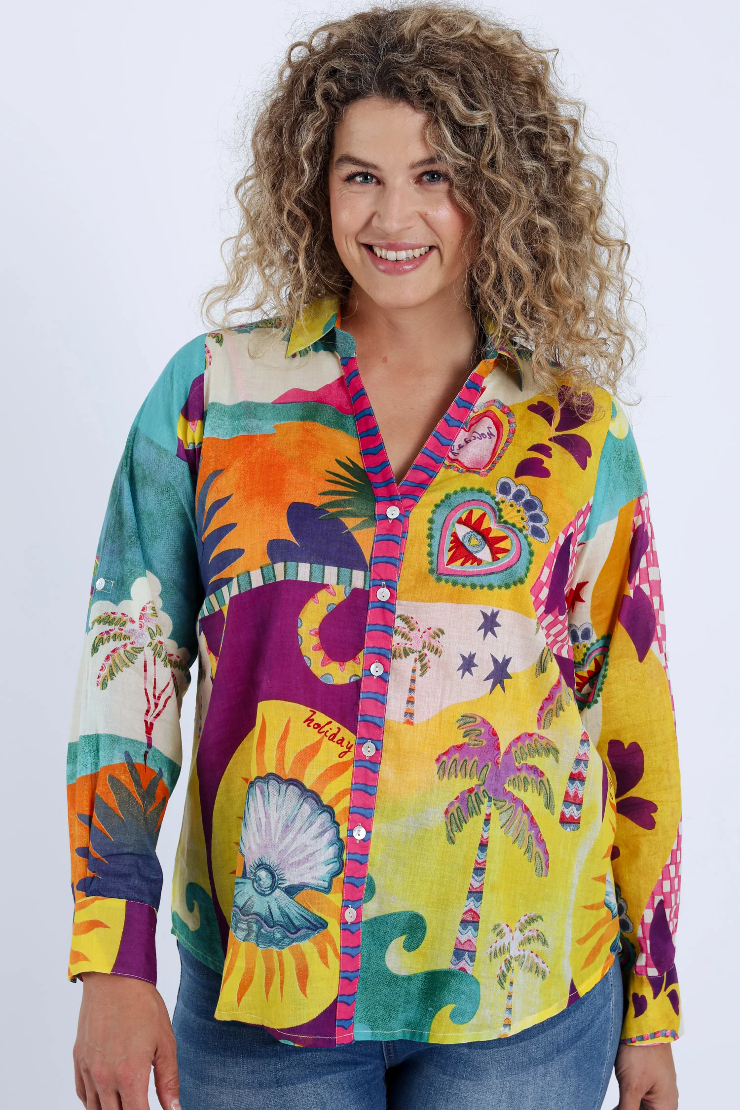 Chemisier en coton imprimé tropical