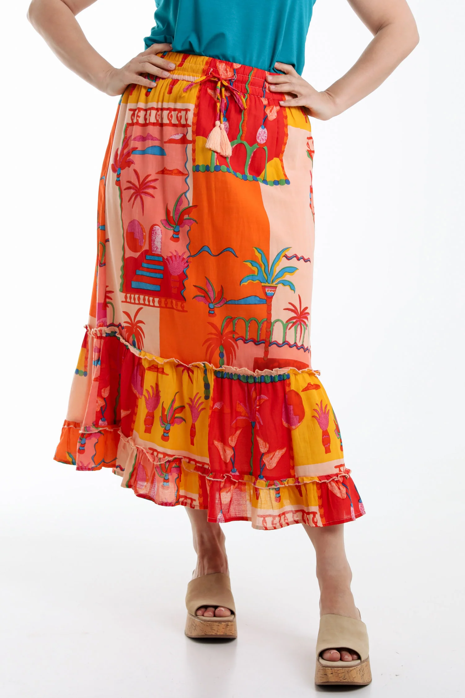 Jupe en coton imprimé patch tropical