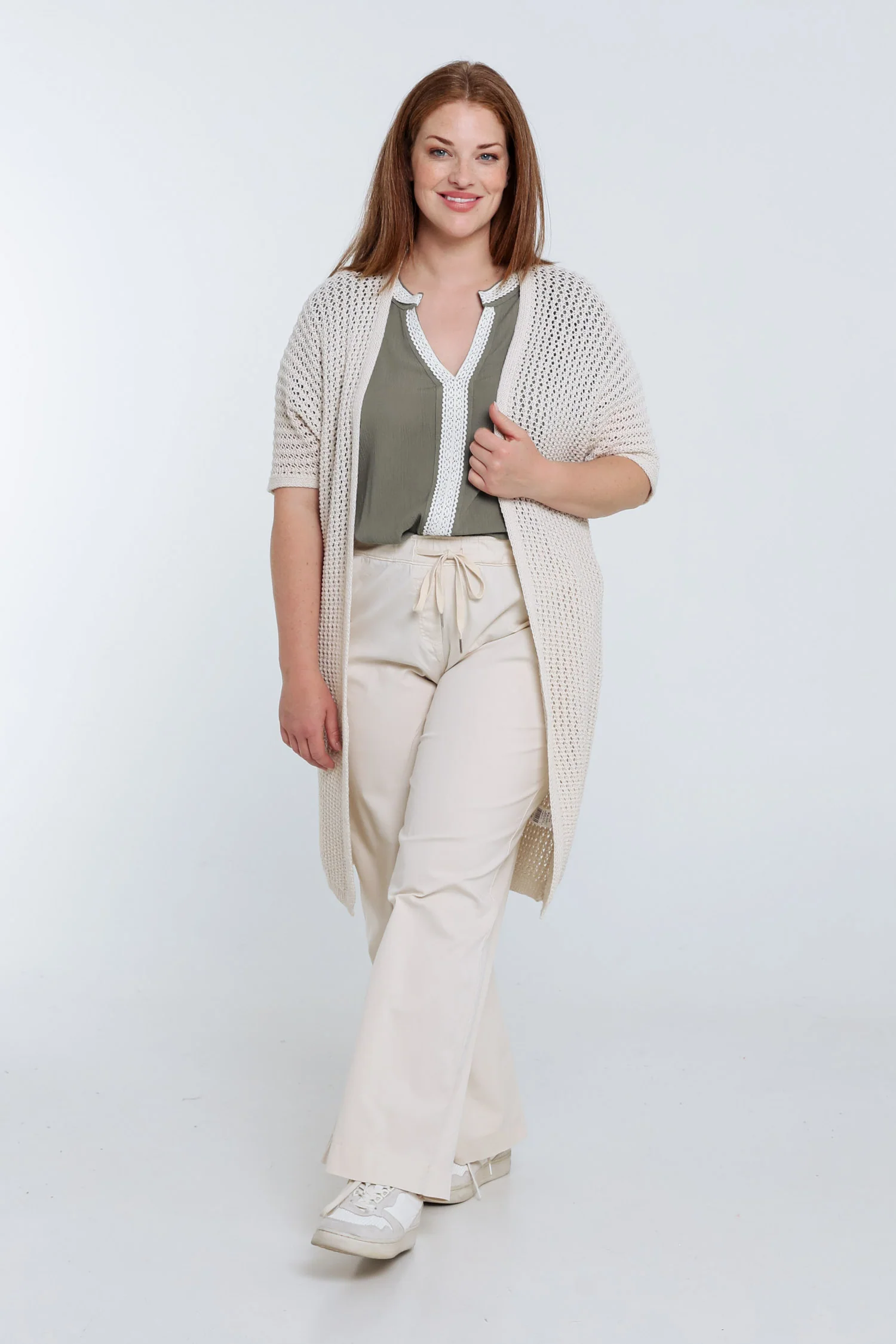 Long gilet en coton ajouré uni - Image 8