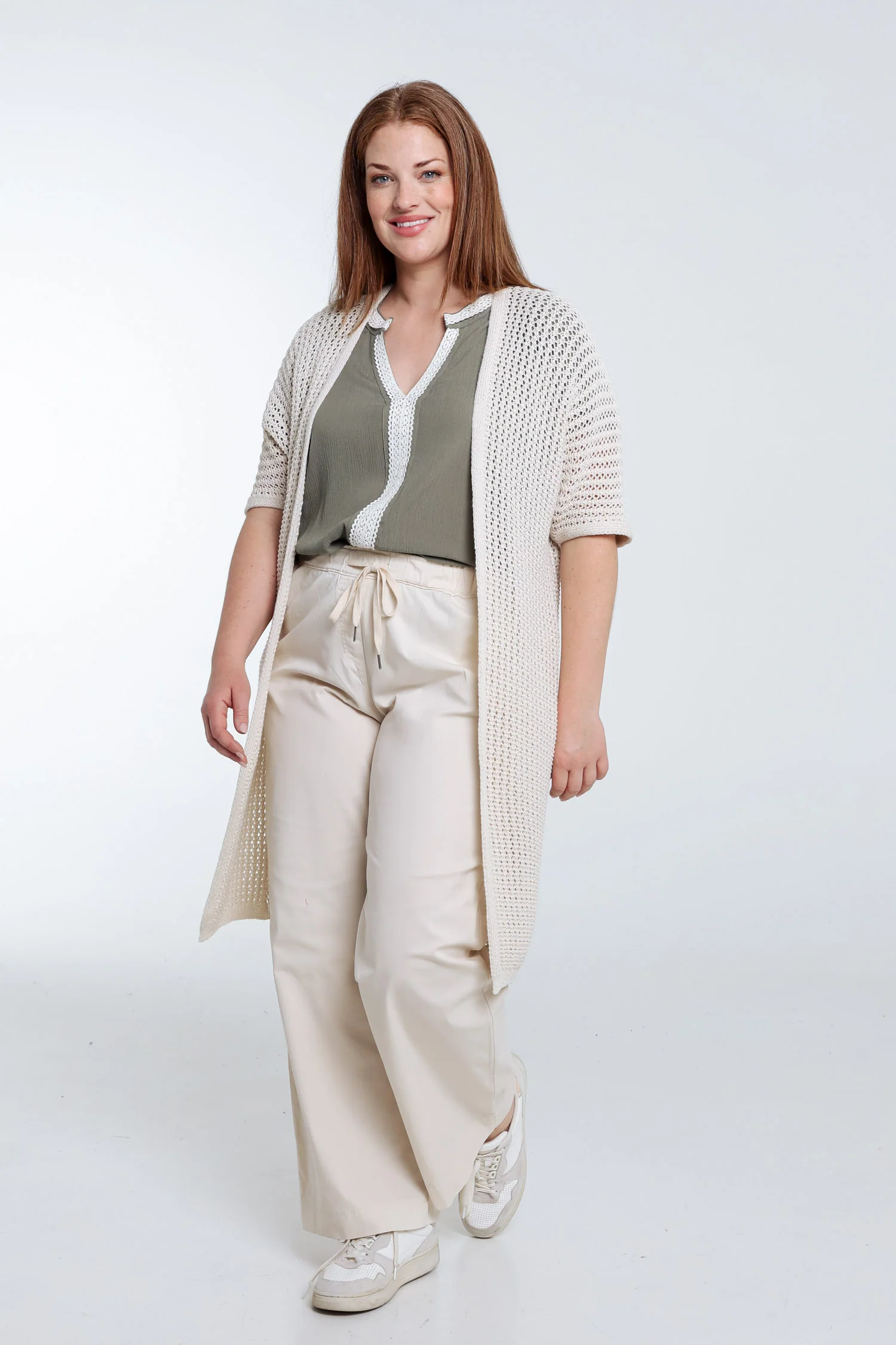 Long gilet en coton ajouré uni - Image 9