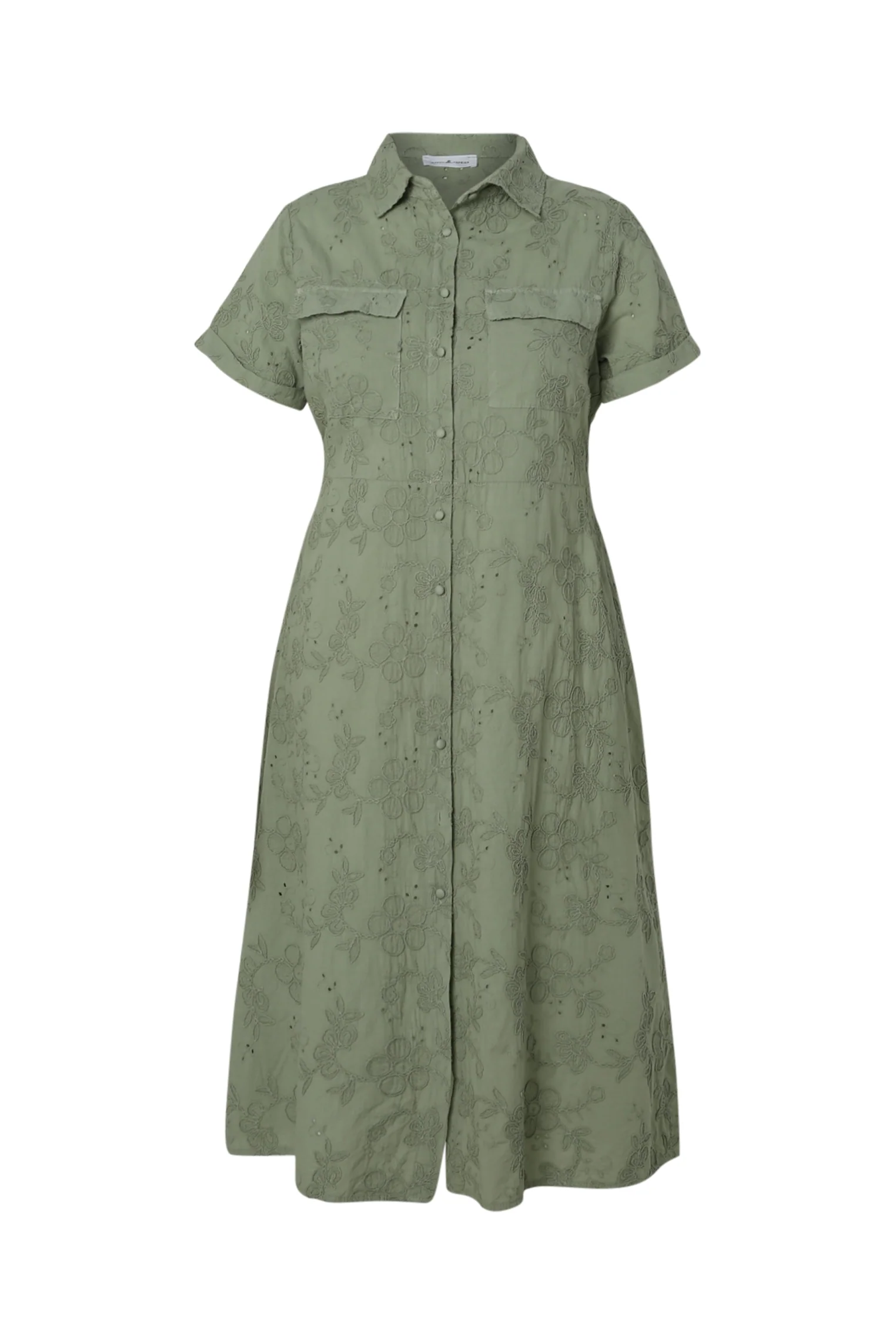Longue robe chemise en coton unie et brodée - Image 10