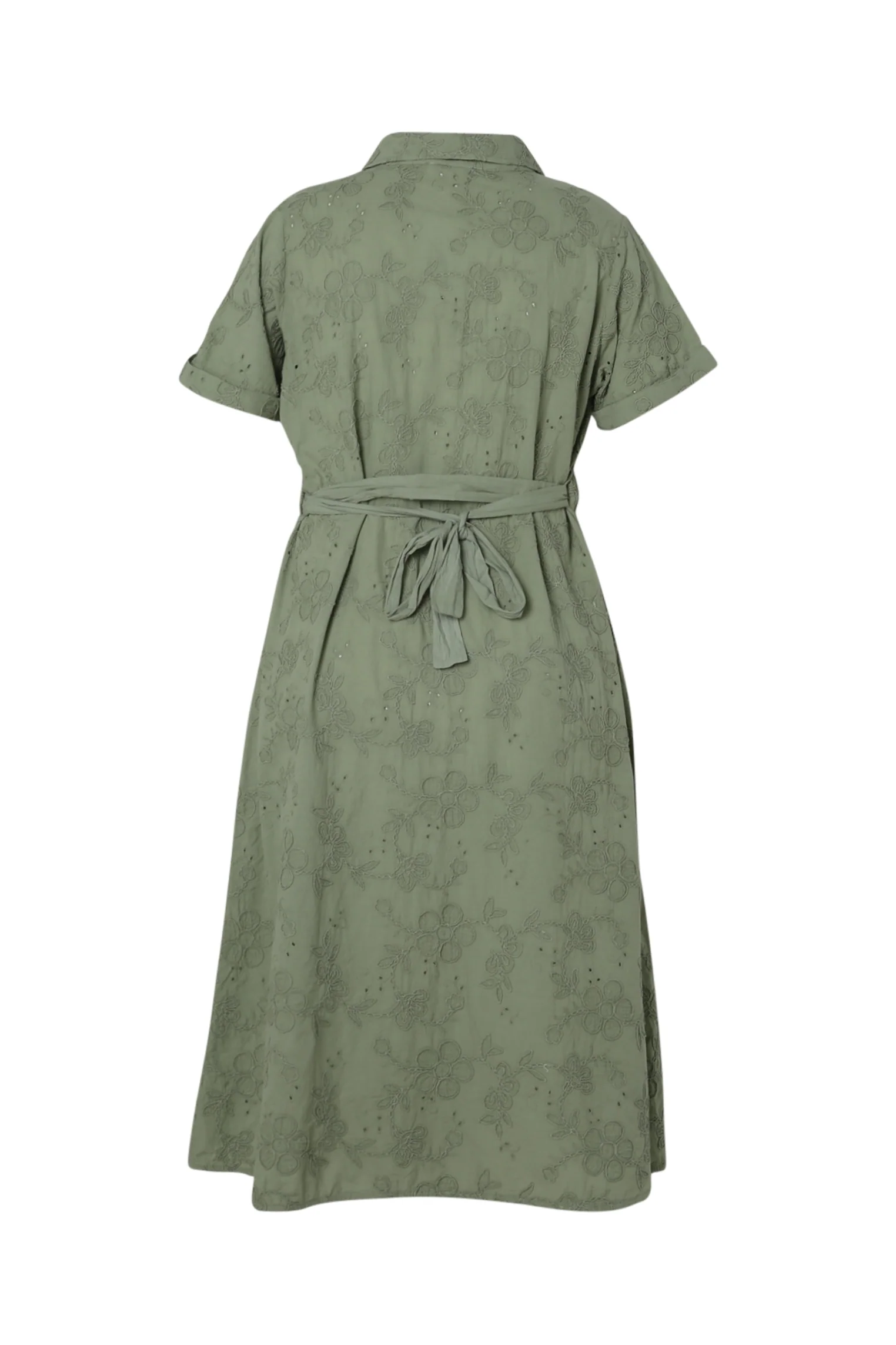Longue robe chemise en coton unie et brodée - Image 11