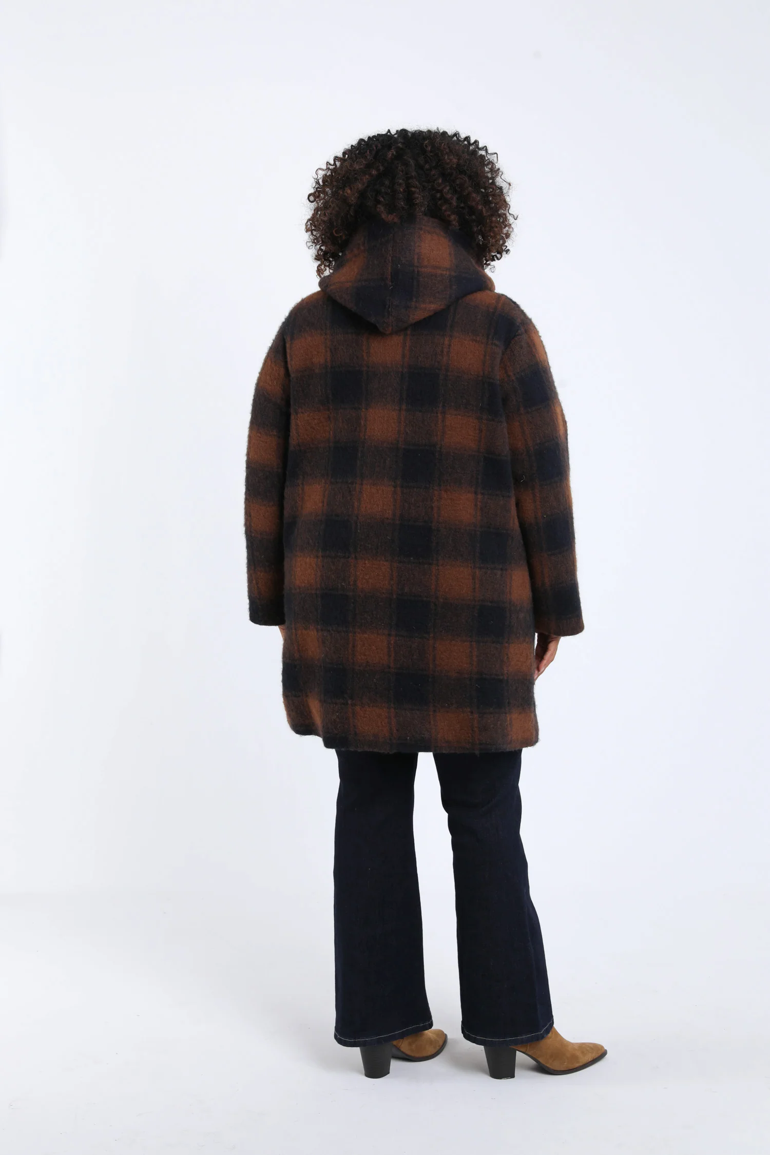 Manteau en laine Ă carreaux avec capuche - Image 2