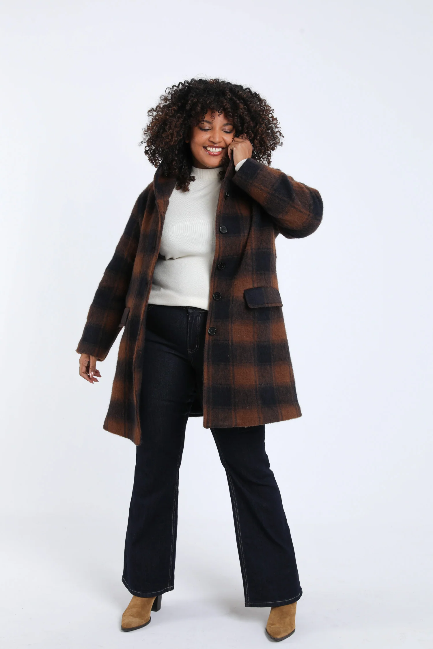 Manteau en laine Ă carreaux avec capuche - Image 7