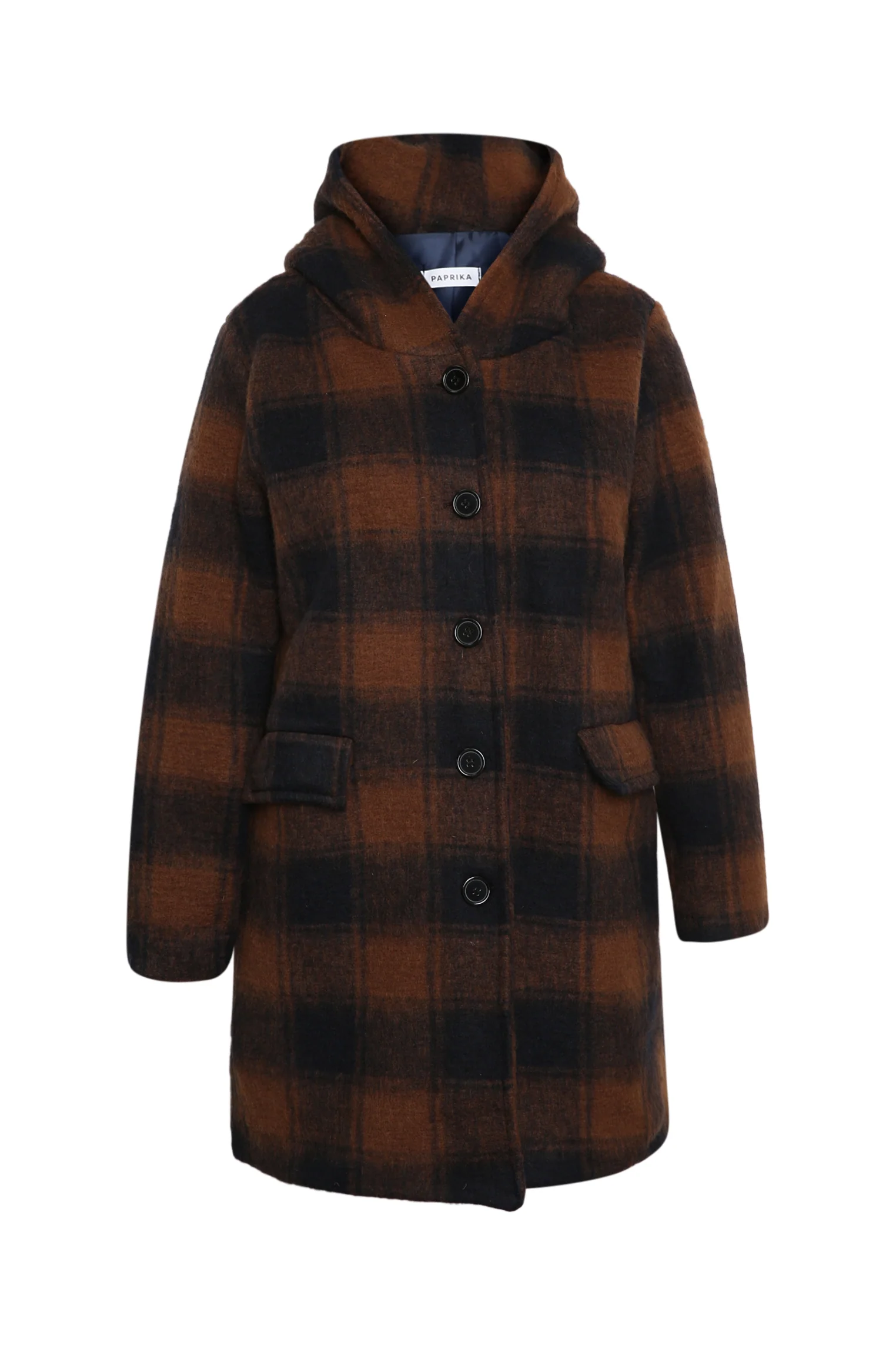 Manteau en laine Ă carreaux avec capuche - Image 9