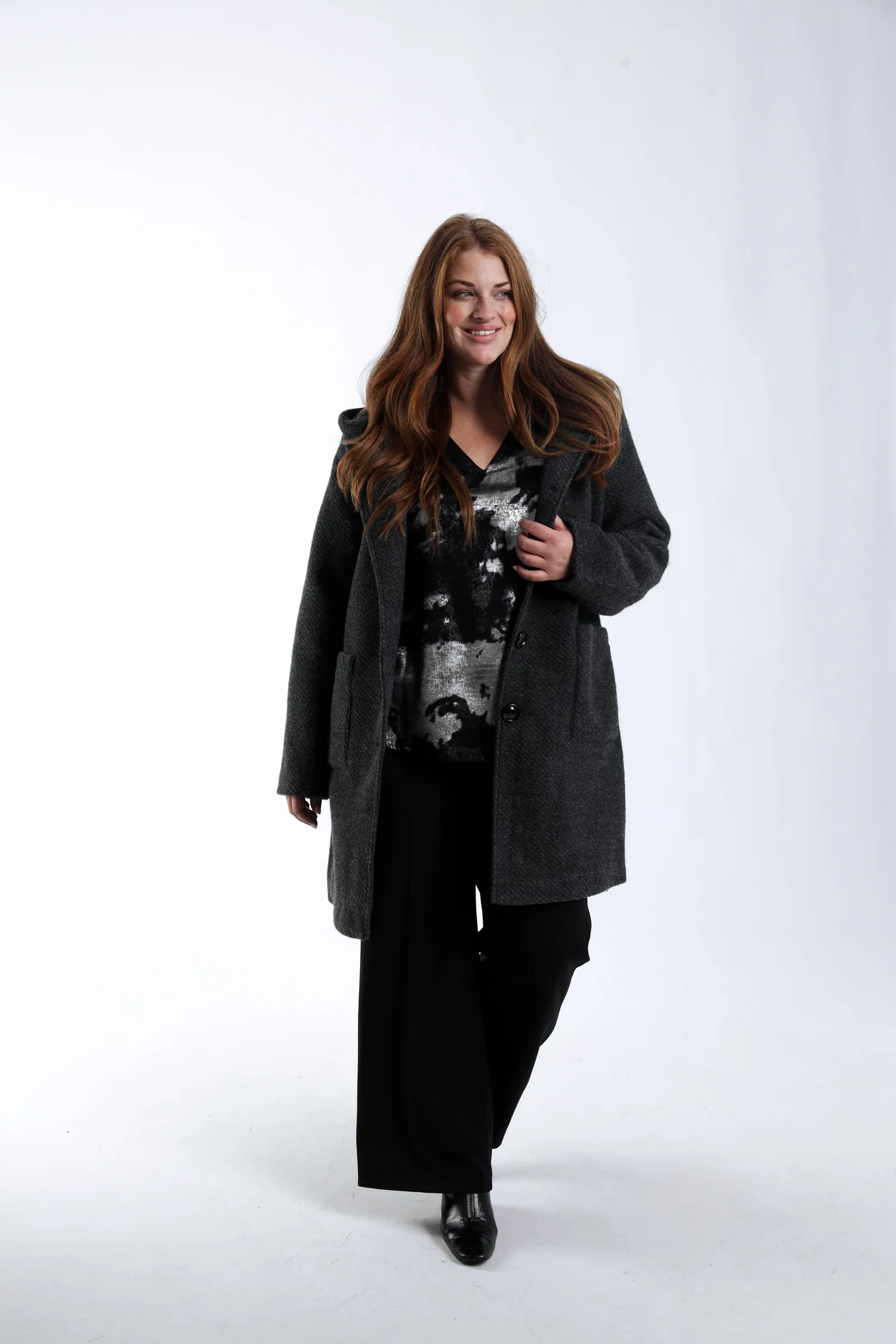 Manteau en laine uni avec capuche - Image 19