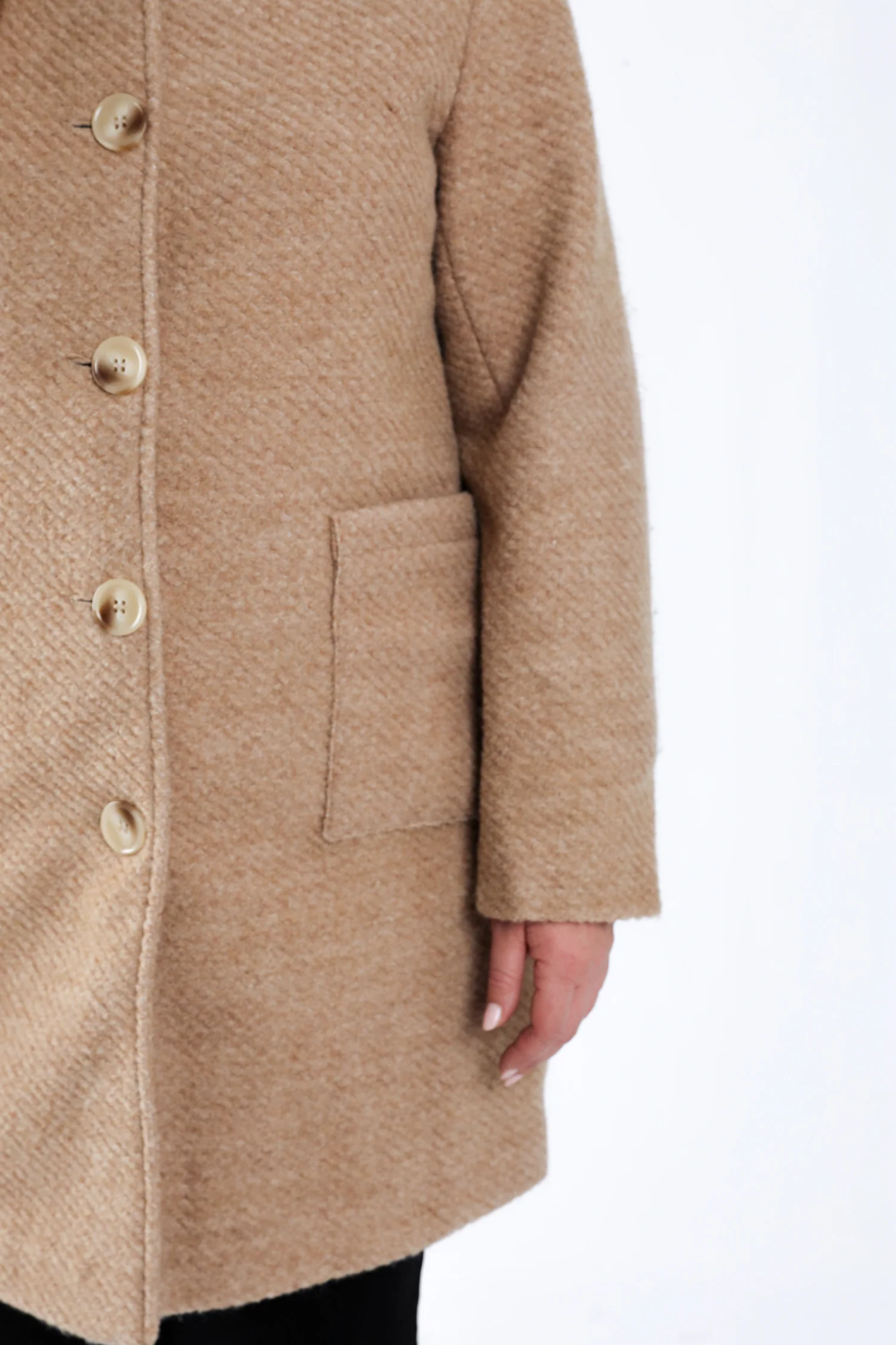 Manteau en laine uni avec capuche - Image 6