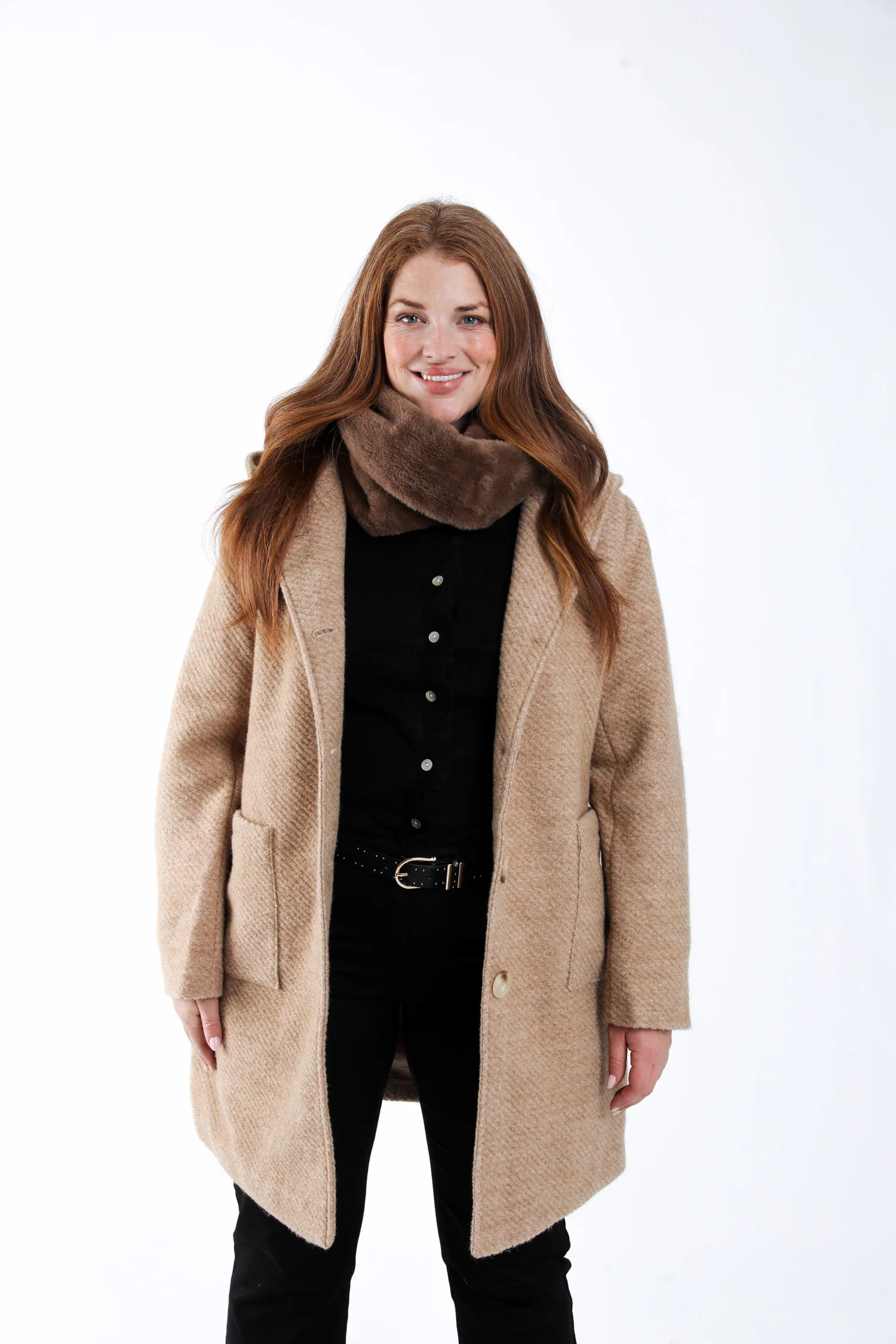 Manteau en laine uni avec capuche - Image 8