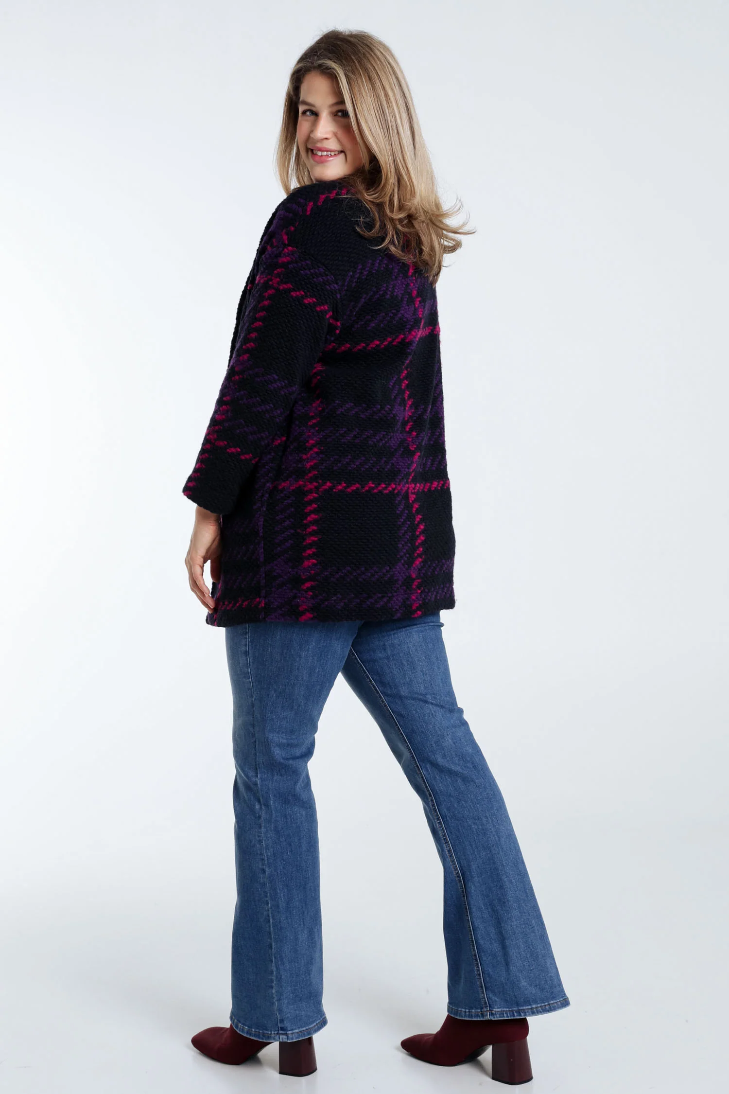 Manteau maille bouclette à carreaux - Image 2
