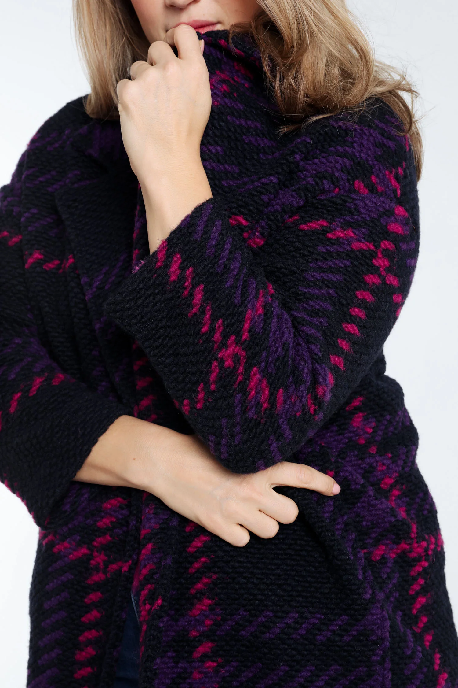 Manteau maille bouclette à carreaux - Image 4