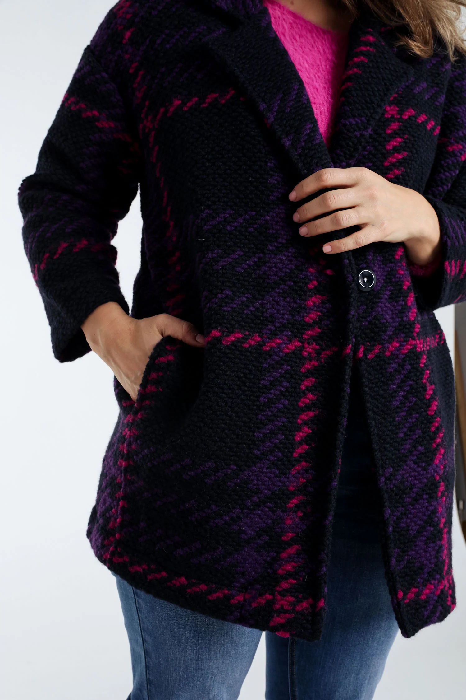Manteau maille bouclette à carreaux - Image 5