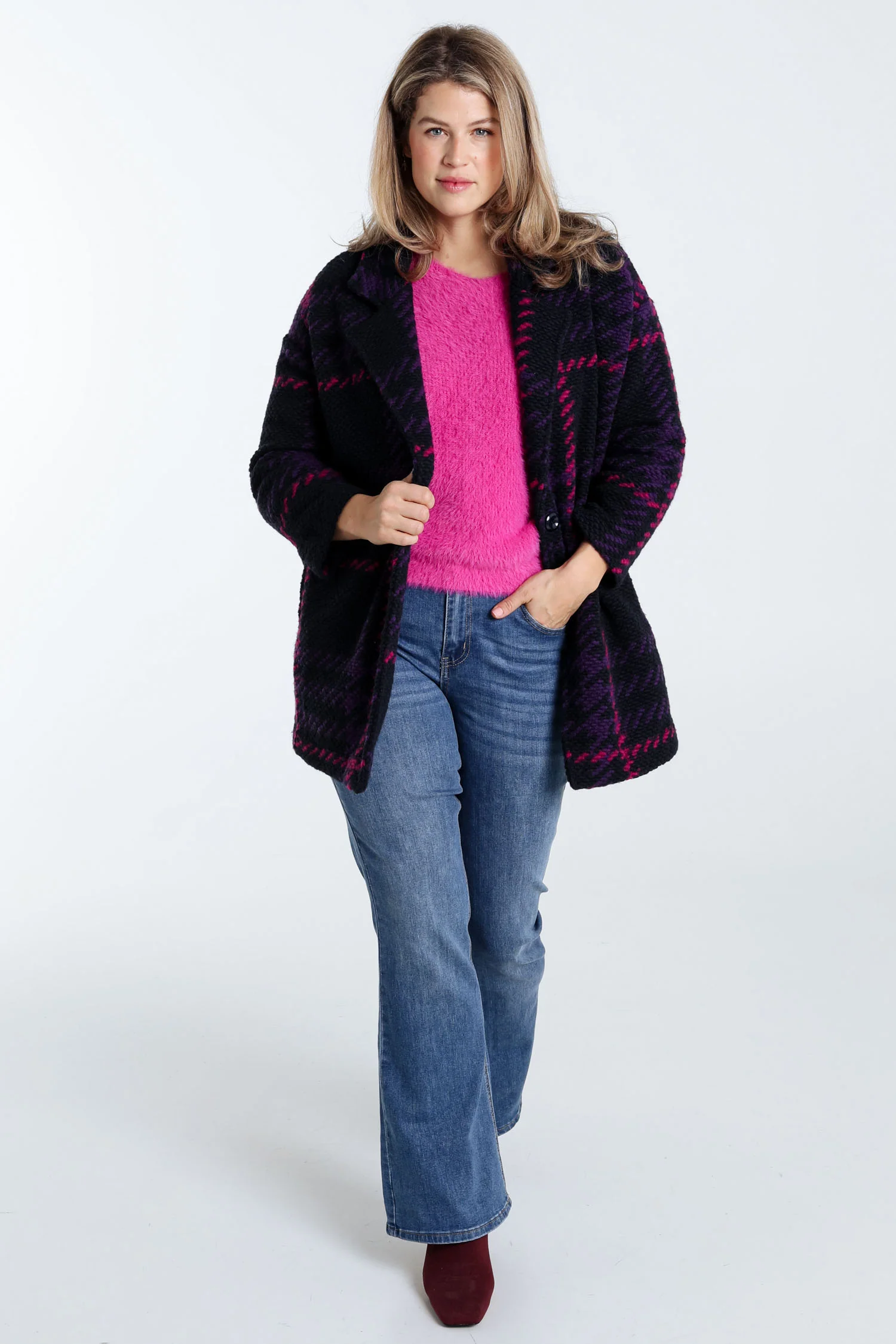Manteau maille bouclette à carreaux - Image 7
