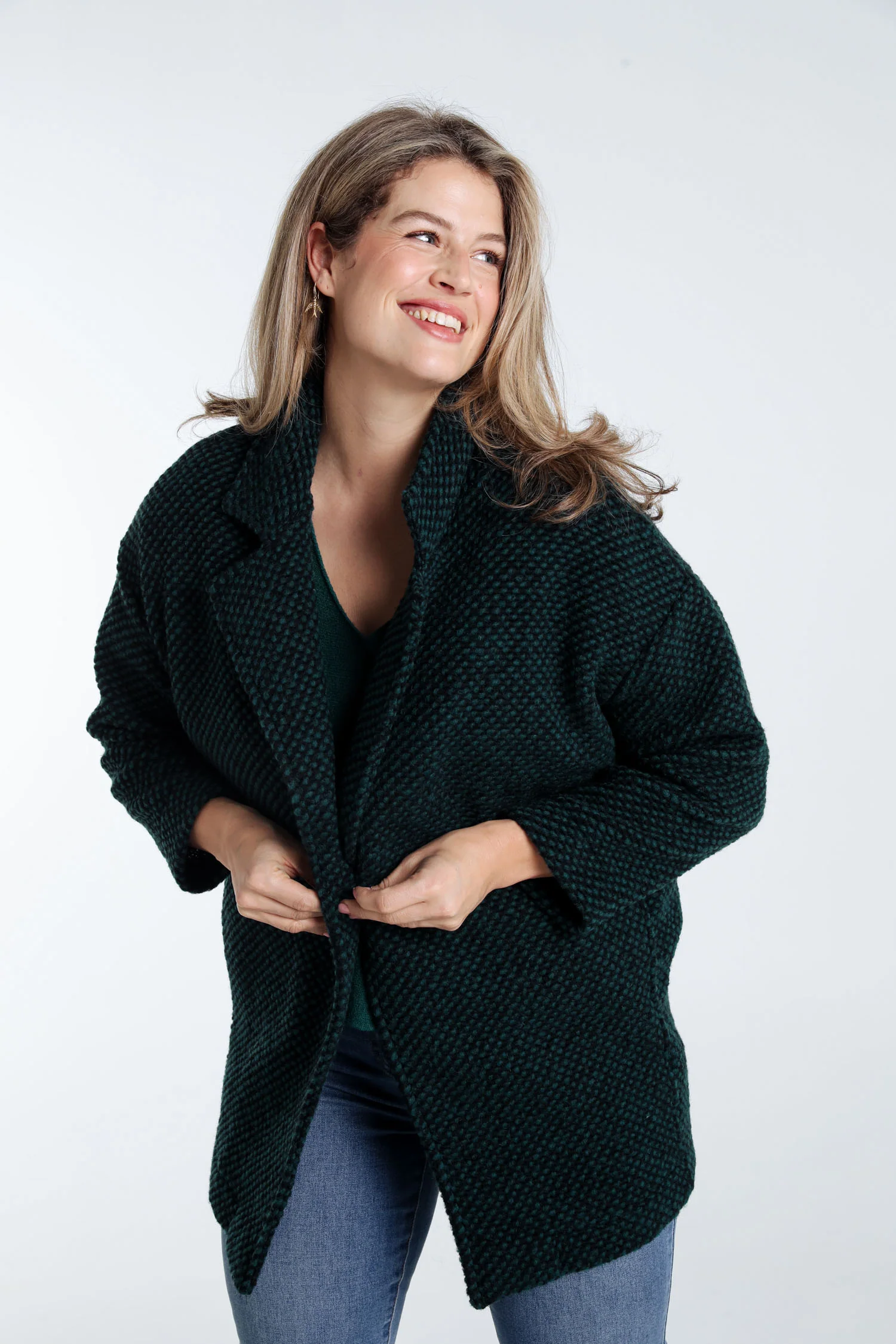 Manteau uni en tissu moucheté avec laine - Image 12